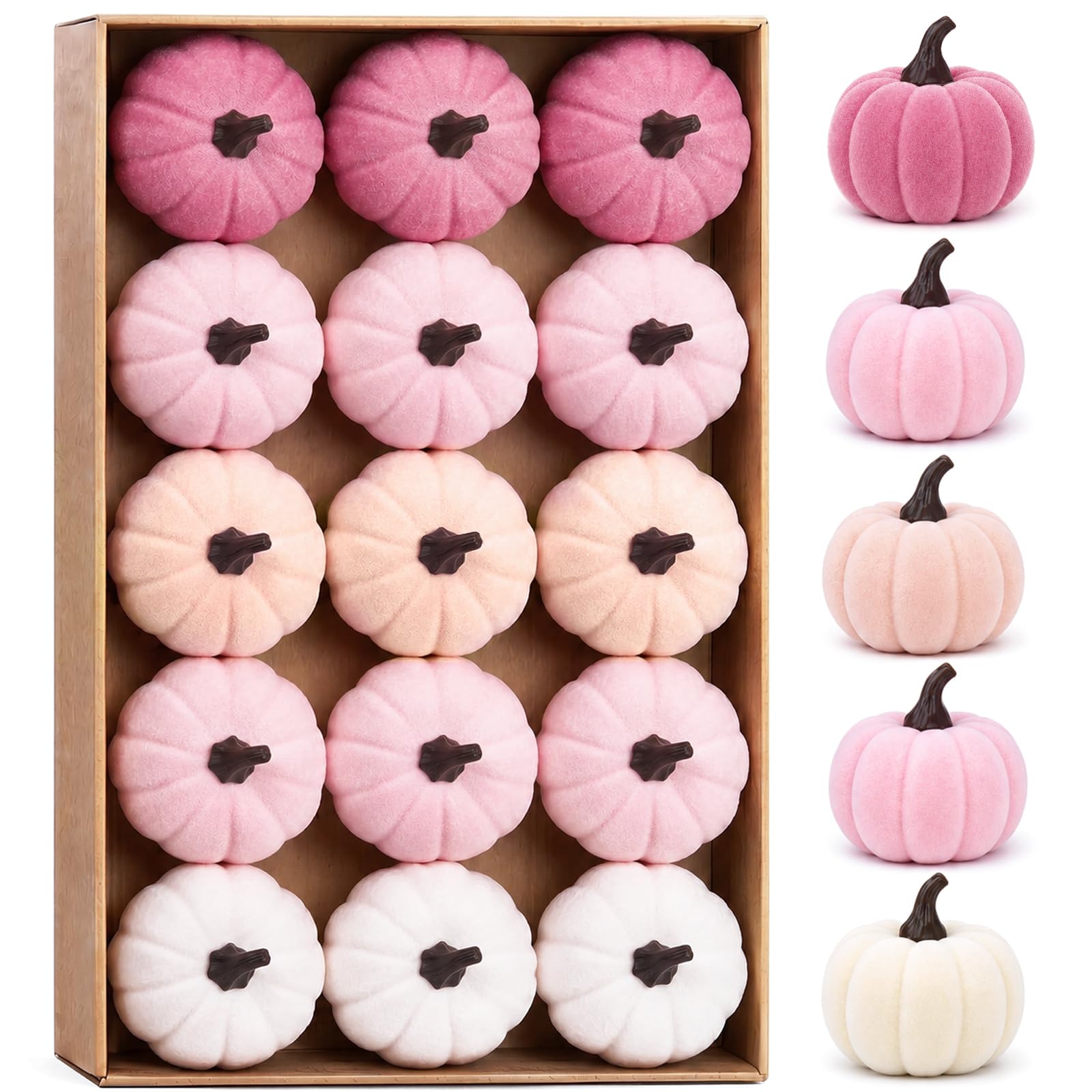 Photo 1 of XmasExp 15Pcs Velvet Pumpkins Decor (Pink)