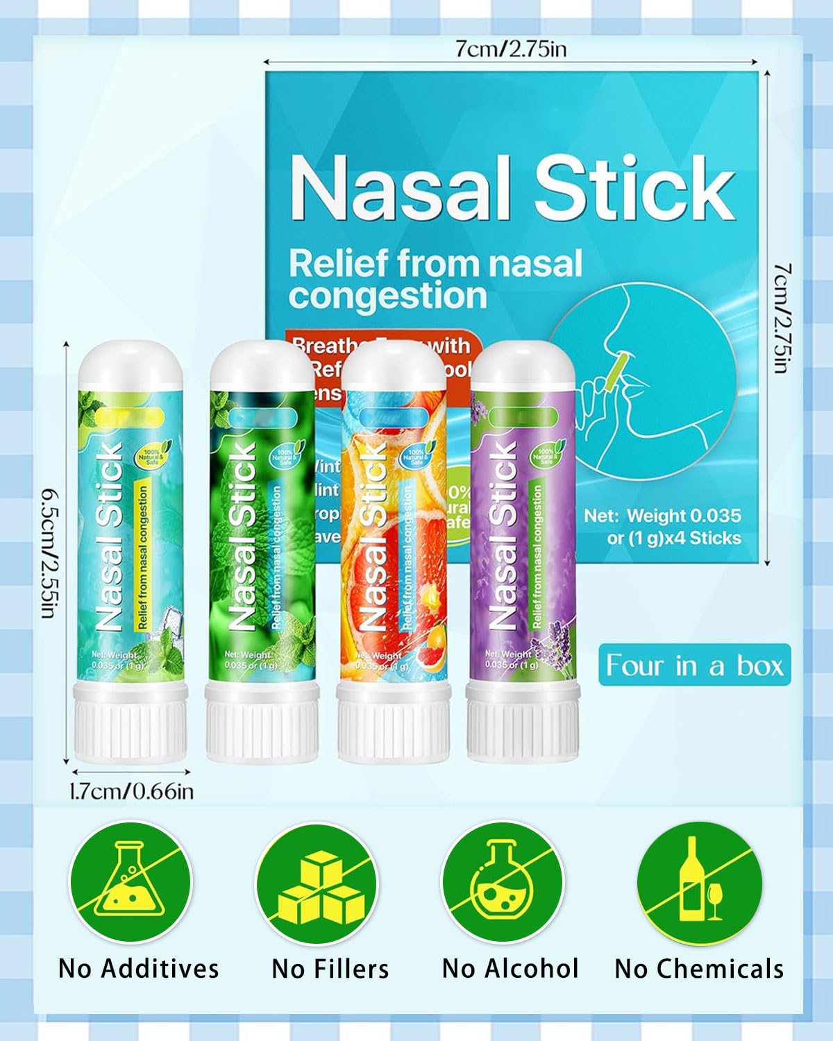 4 Pack Nasal Stick, Inalatore Nasale per Rapido Sollievo dal Naso Chiuso, Migliora la Respirazione e la Concentrazione con Oli Essenziali e Mentolo, Ideale per Studio, Lavoro e Viaggi