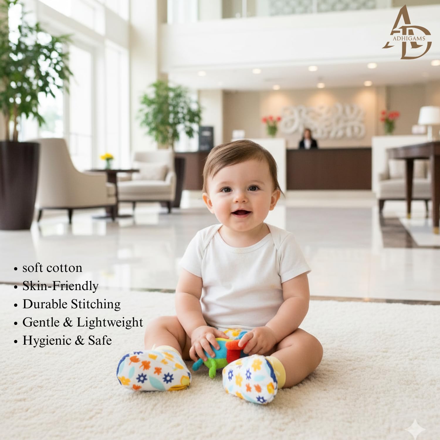 Adhigams Baby Booties Set | Soft Cotton Baby Booties with Comfortable Terry Base for Gentle Support, Cute & Durable Footwear Designed for Regular Use and Easy Comfort | Pack of 2 (0-3 Months) 3