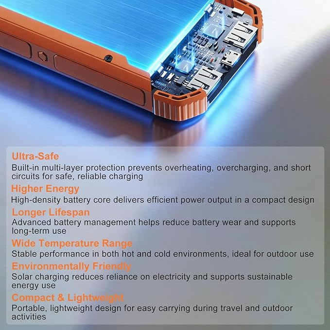 Power Bank Solar 20000mAh Carga Inalámbrica USB-C Naranja miniatura 9