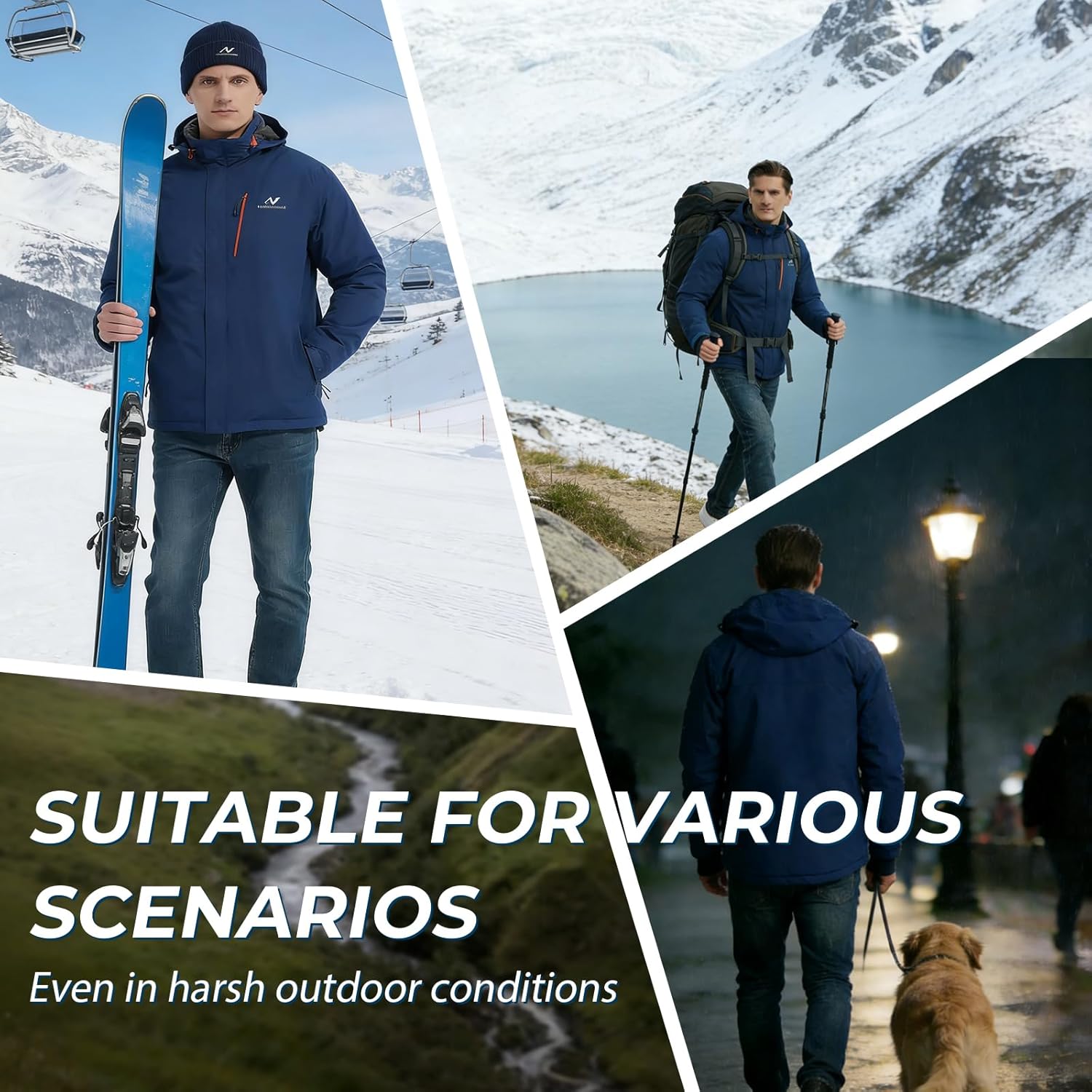 Men's Winter Ski Jacket,Waterpoof Insulated Snow Coat,Windproof Hooded Warm Raincoat Windbreaker