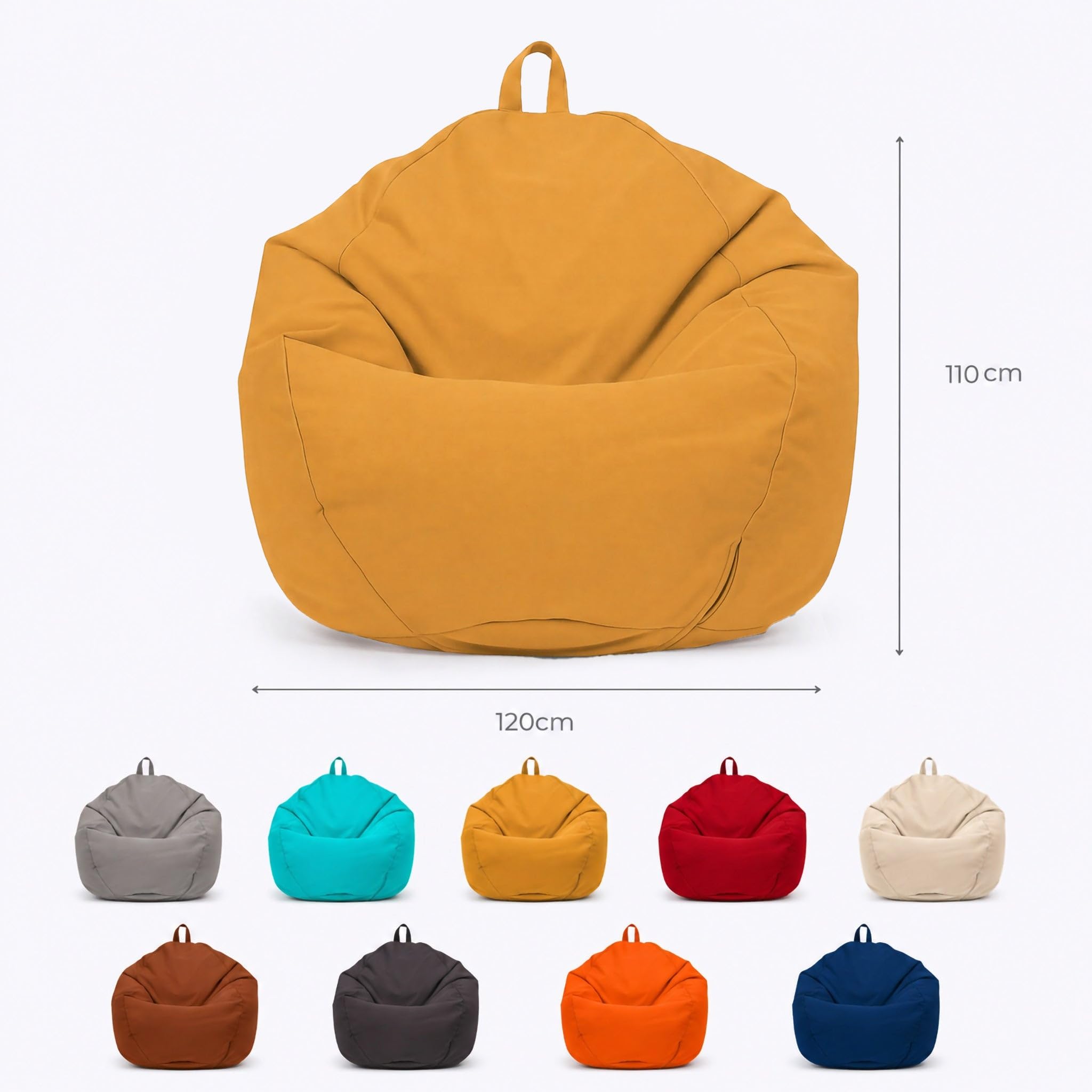 Pouf Poire Extérieur Géant Déhoussable, Rembourrage 200 L de Billes de Polystyrène Inclus, Taille XL Adulte et Enfant, 120x110 cm, Jaune