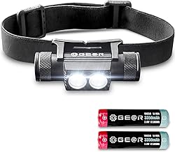 Gettle Headlight, Lightweight yet Powerful, 2 Batteries Included, Up to 1,800 LM, USB Rechargeable, High Brightness, LED, Waterproof, Dustproof, Perfect for Night Fishing, Mountain Climbing, Camping