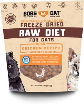Boss Cat Complete & Balanced Freeze Dried Raw Diet for Cats, Chicken Recipe, 9 oz Bag