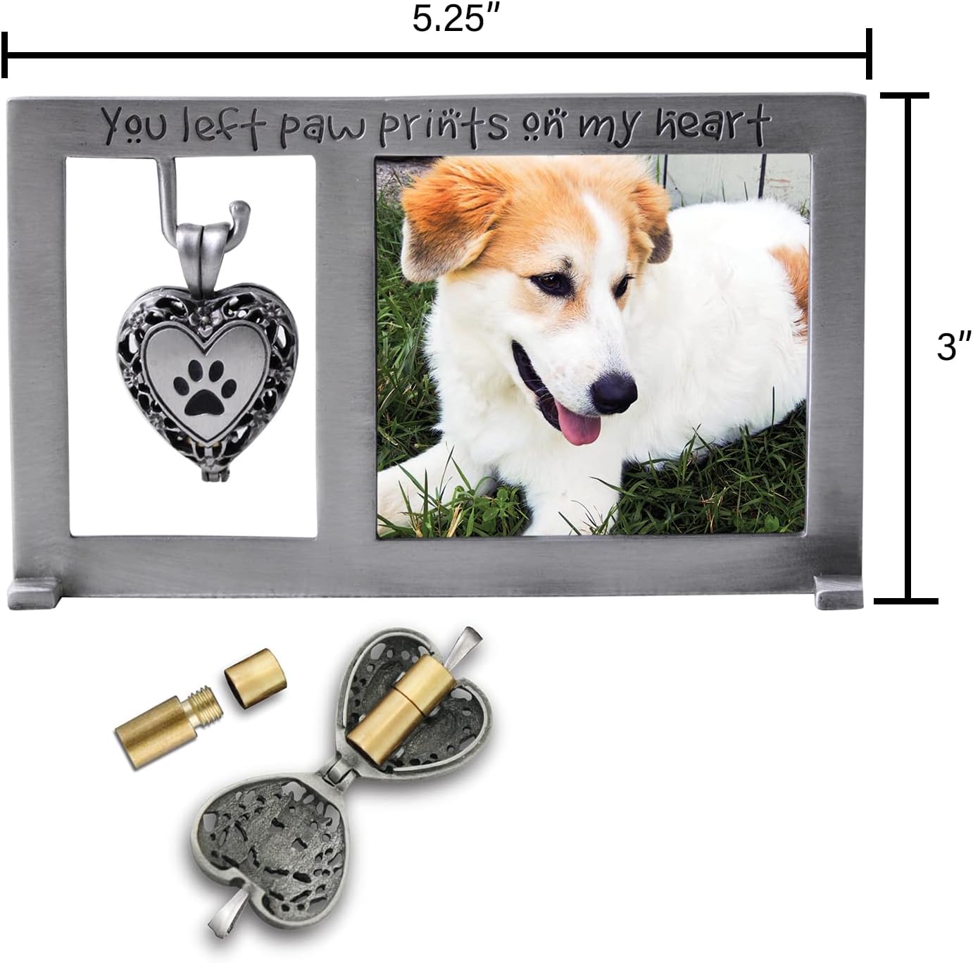 Cathedral Art Paw Prints on My Heart Pet Memorial Picture Frame, 2.25-inch by 2.5-inch Photo, Silver