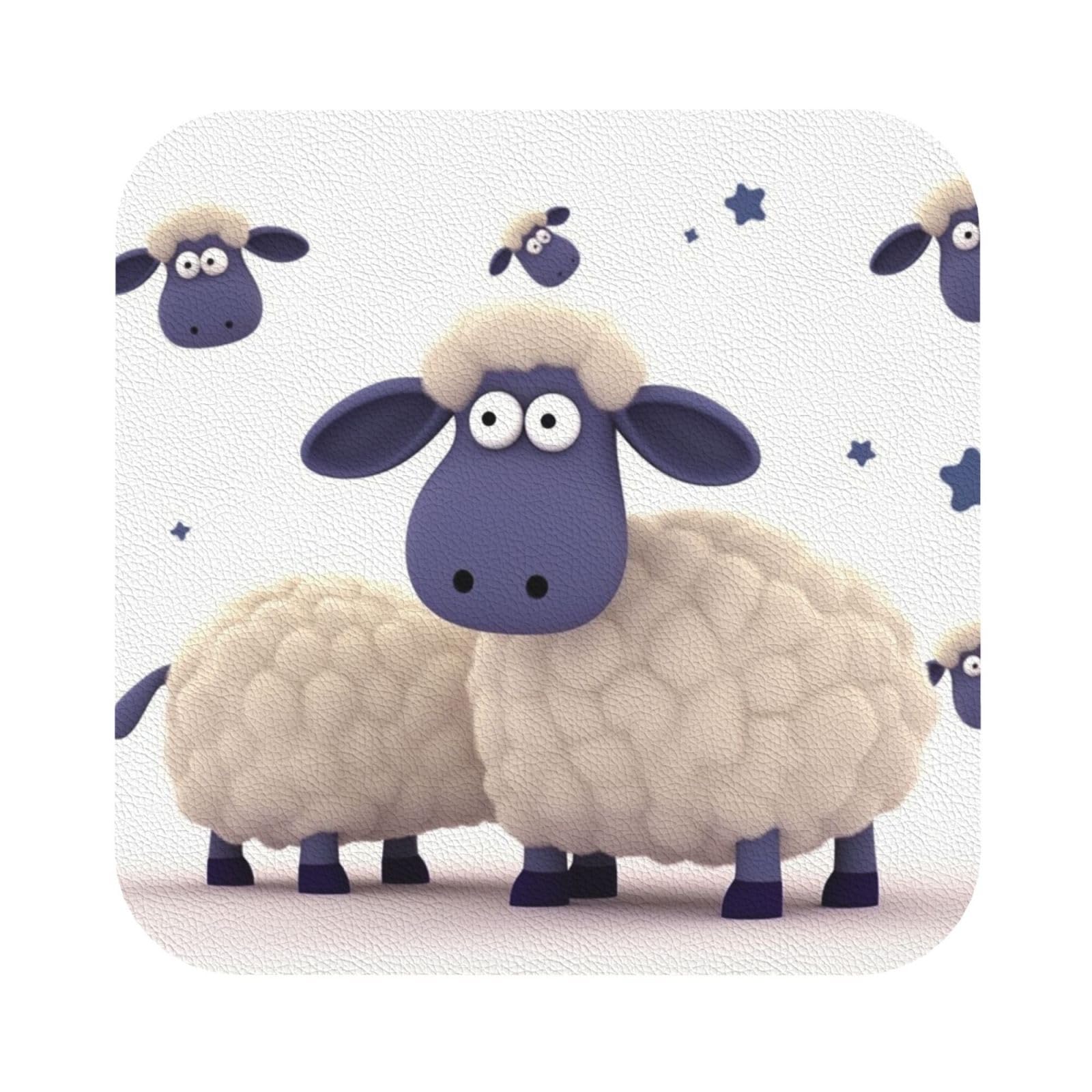 Fodpand Square Sheep Drink Coasters Set Of 4, Heat Resistant Leather Coasters Fuuny Bar Beer Beverage Coaster For Drinks, Absorbent Cup Mat For Tabletop Protection, Housewarming Gift