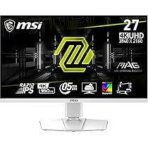 MSI MAG 274URFW Monitor Gaming da 27″ UHD – Pannello IPS rapid (3840 x 2160), 160 Hz, 0,5 ms (GtG, Min.), Gamut di colori 133% sRGB, VESA DisplayHDR 400 – DisplayPort 1.4a, HDMI™, USB Type-C, Bianco