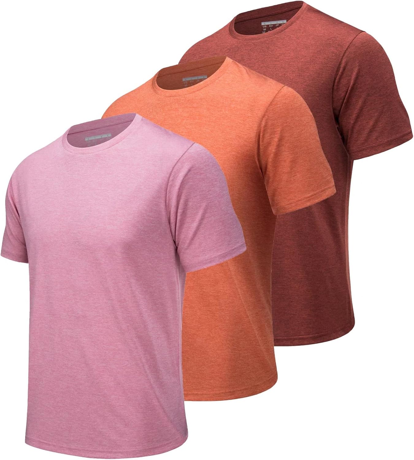 MAGCOMSEN 3 Pack: Men's Crew Neck Moisture Wicking T-Shirts Running Workout Athletic Shirts Large Pink/Orange/Dark Orange