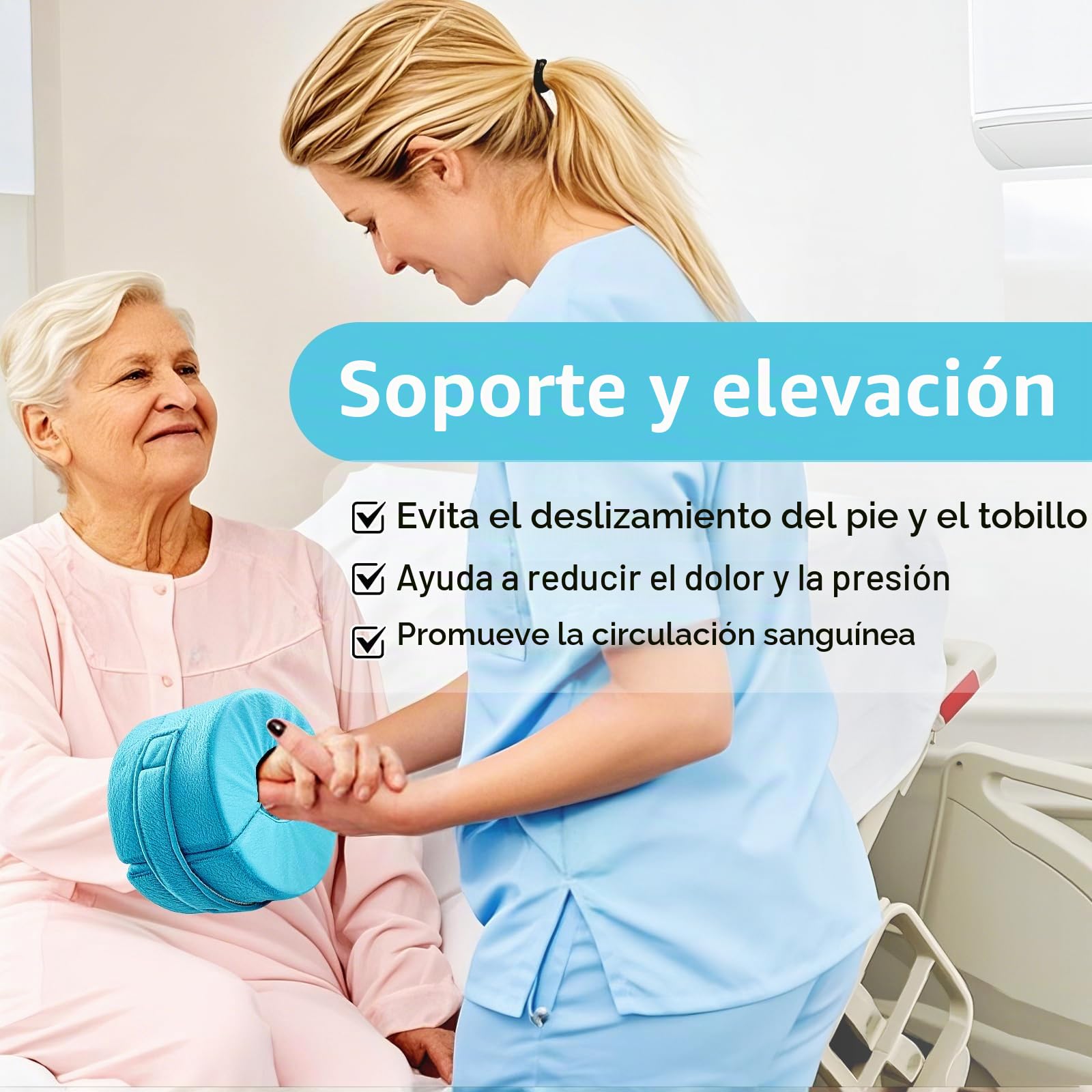 2 almohadas de elevación de pies, cojín de espuma de tobillo con funda extraíble con cremallera, almohada de elevación de talón de cuña para presión del pie, úlcera de cama, reposapiés y reposapiés