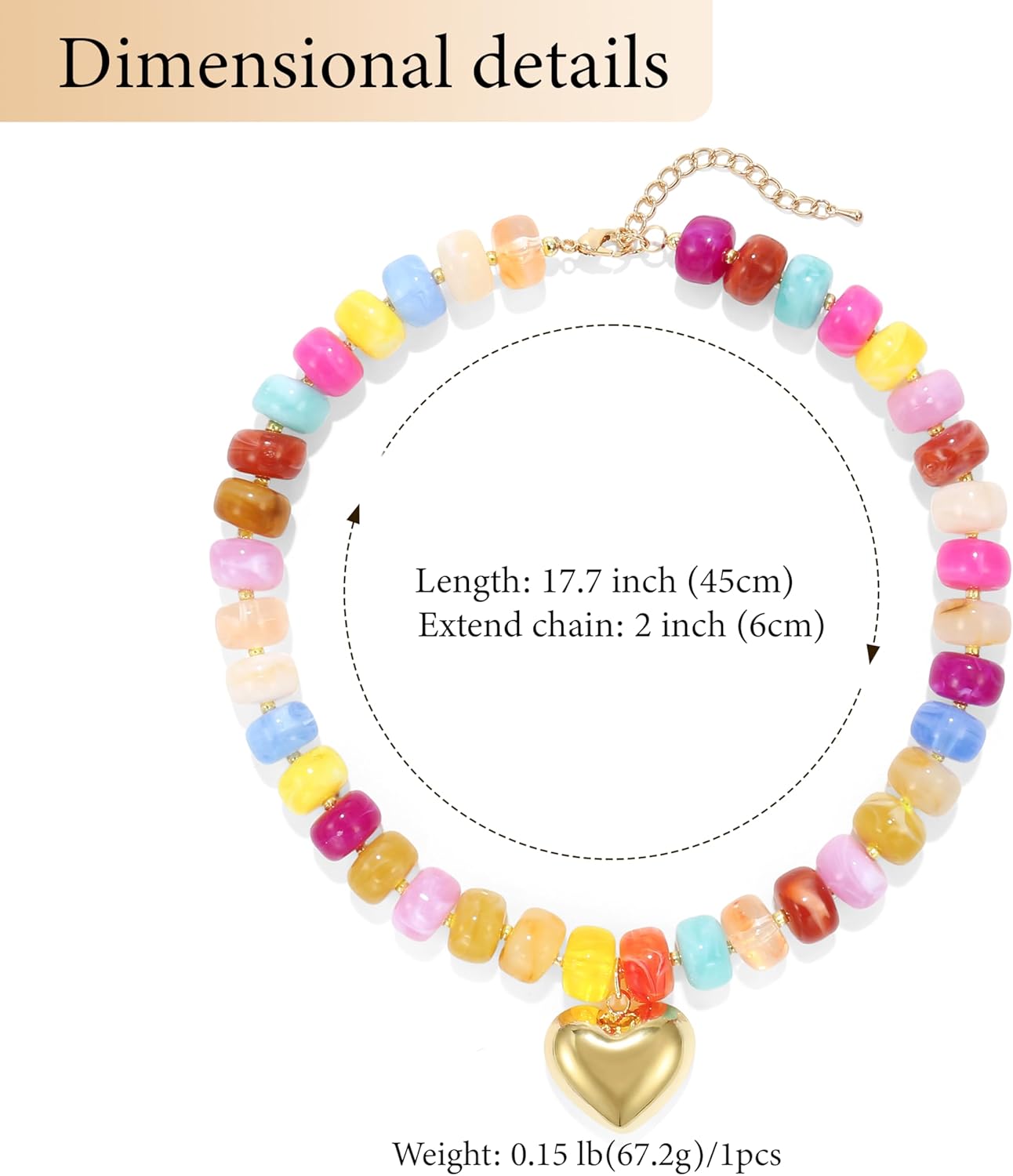 Chunky Heart Necklace for Women, Colorful Acrylic Beaded Statement Puff Heart Necklace, Cute Boho Y2K Choker Necklace for Gift Jewelry - Image 2
