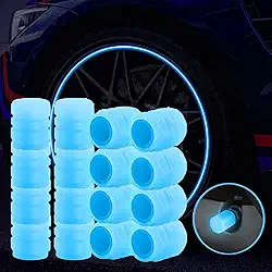 Amdieu Tampas de válvula de pneu de carro fluorescentes universais 4 peças, tampas de pneu brilho de pneu válvula luminosa carro veículo roda brincadeira brilho tampas de poeira capas (azul, 4 peças)