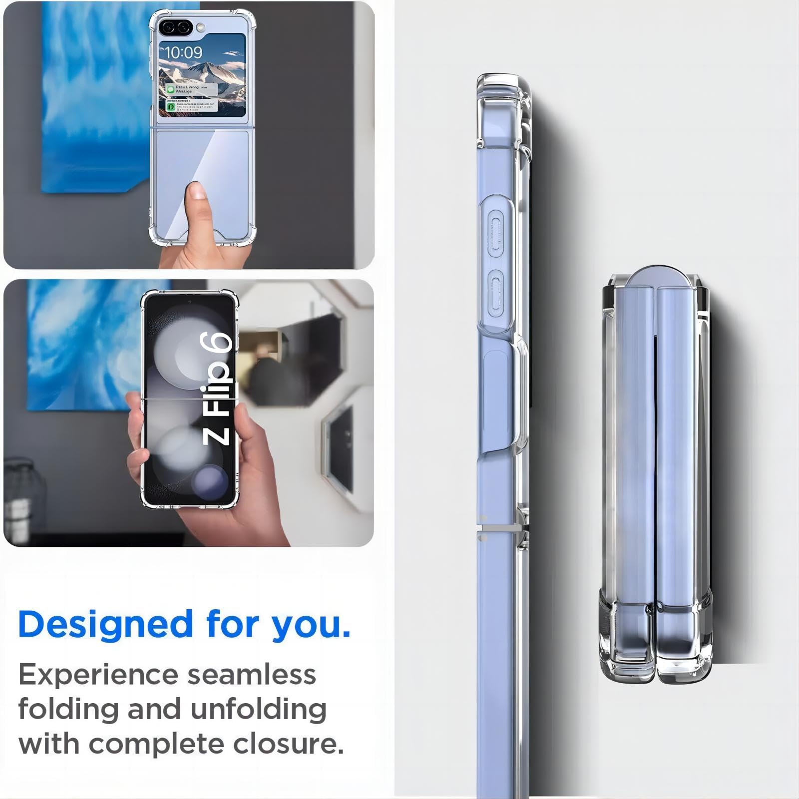 USTIYA Funda para Samsung Galaxy Z Flip 6 5G acrílico transparente + TPU cuatro esquinas funda protectora transparente sin amarilleamiento (transparente)