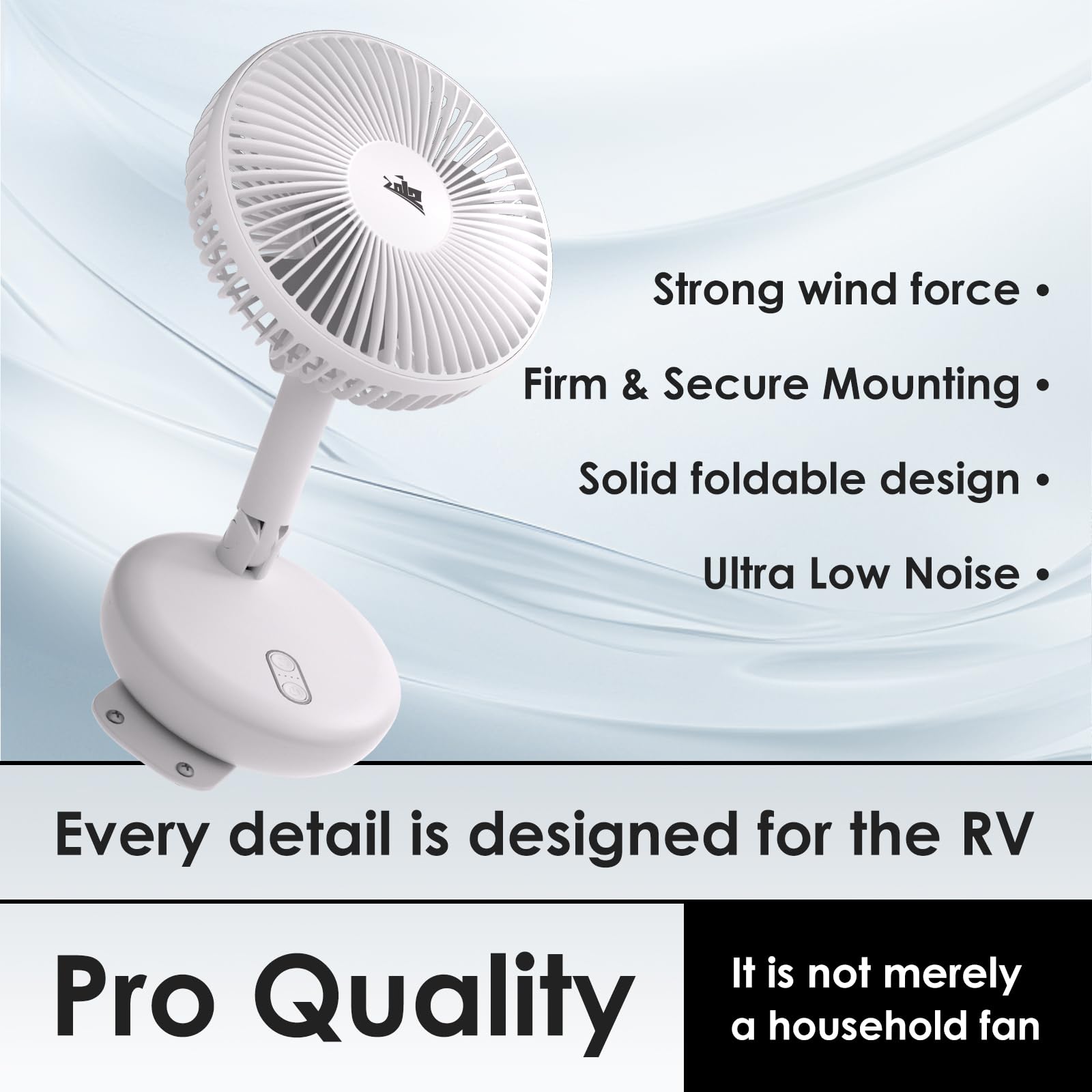 ZOIZ - Ventilador de pared para autocaravana/coche/yate: rotación de cabeza de 180°, inclinación de 90° y oscilación automática de 100°, ventilador giratorio plegable con LED colorido, 4 velocidades