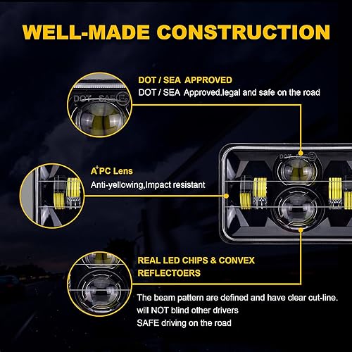 Miniatura 3 de Faros delanteros LED 4x6 de 60 W, puntos, haz sellado alto y bajo H4651 H4656 H6545 H4666 H4652 Faro rectangular para camiones Ford Chevy Kenworth