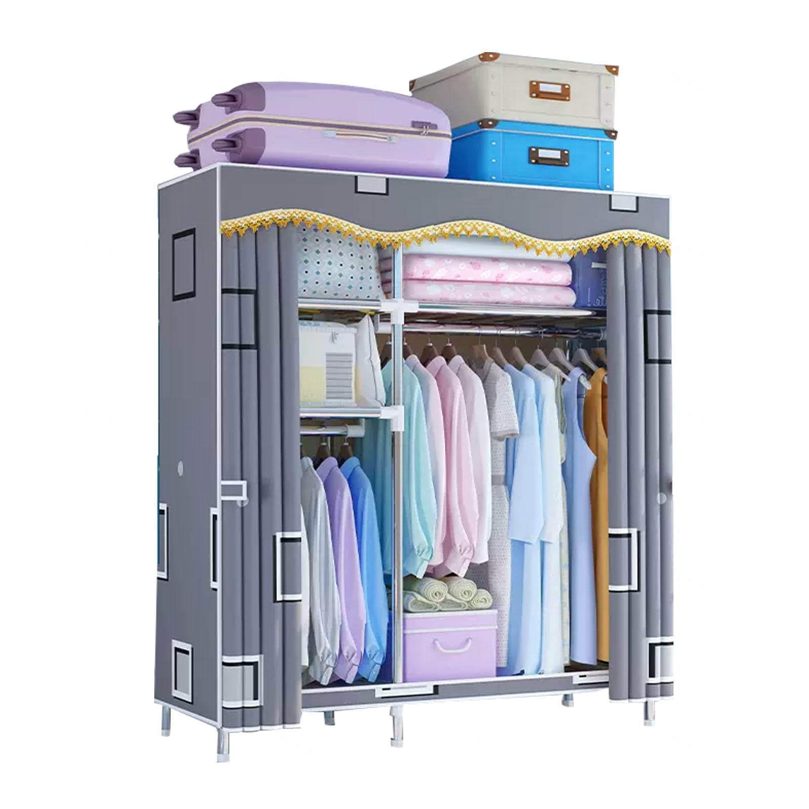 Organizador de almacenamiento de armario con rieles para colgar ropa y funda textil protectora