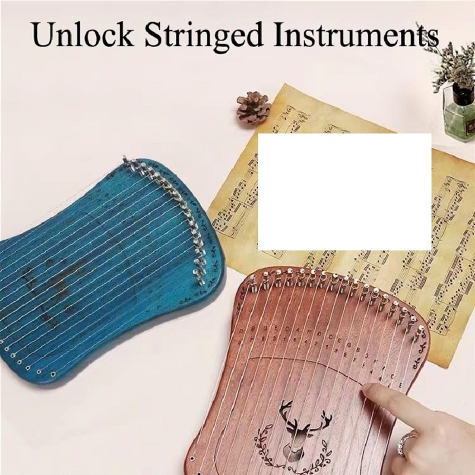 Lyre Harp Professionelle 17-saitige Lyra-Harfe, Mini-Fingerstyle-Harfe, Kalimba-Fingerpiano mit Zubehör, kreative Spieluhr for Anfänger(Brown-Box Type)