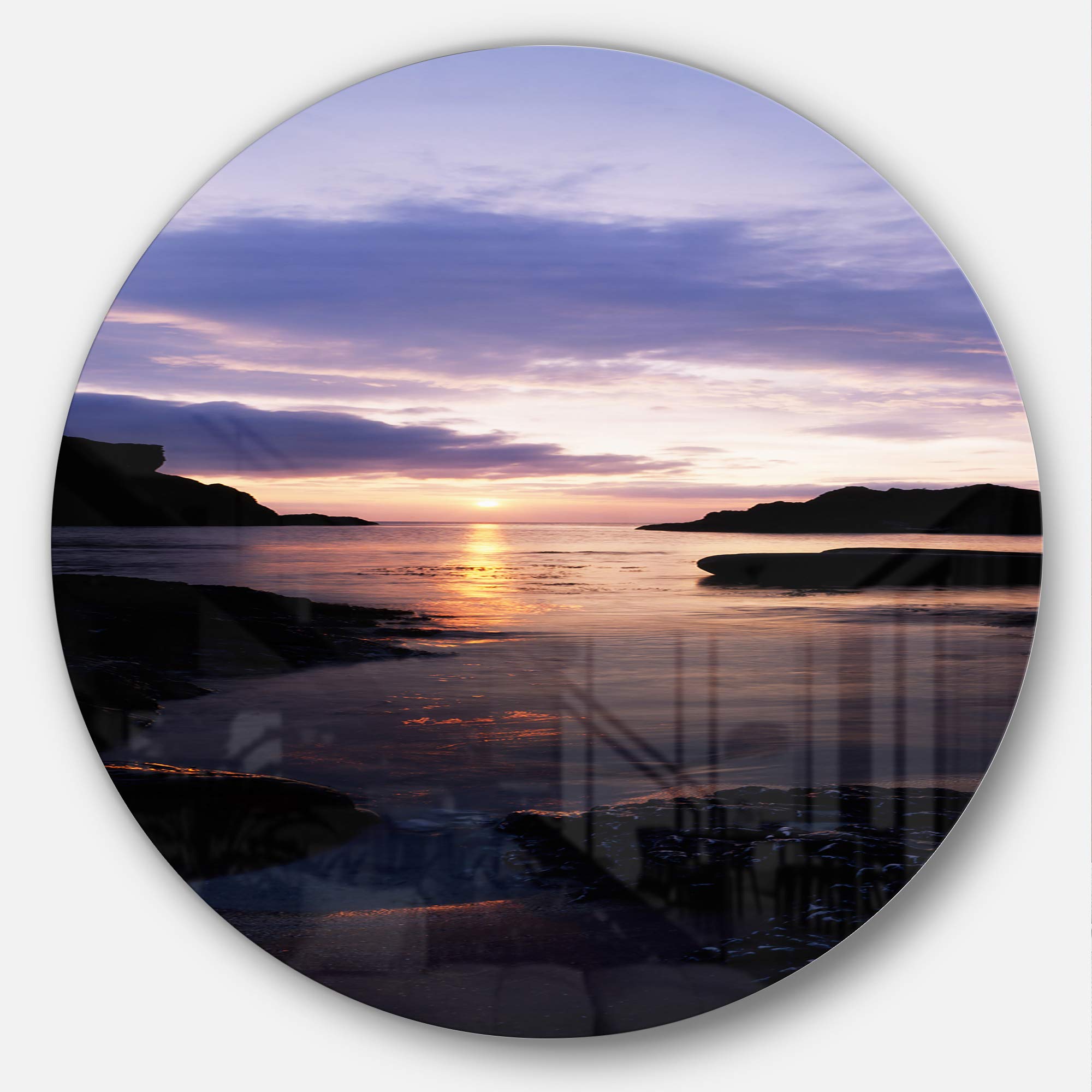 Designart White Park Bay Beach and Shore Photo Large Metal Wall Art Disc of 23 inch, 23'' H x 23'' W x 1'' D 1P, Blue/Yellow