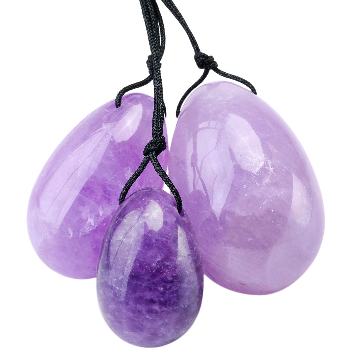 mookaitedecor Amethyst Yoni Eier Set mit 3 Größen, Kristall Yoni Ei Massage Steine für Frauen zum Trainieren von Beckenmuskeln Kegel-Übung, Kleine Größe