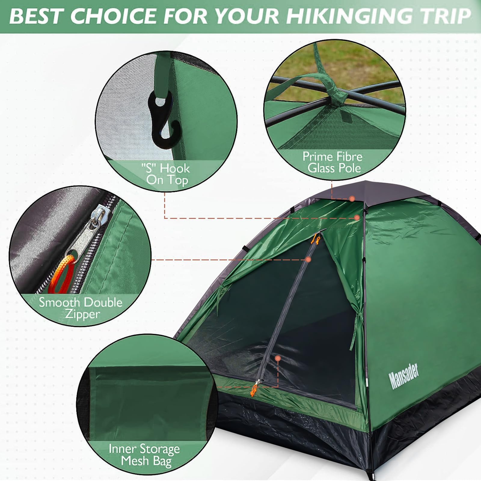 Piccola tenda da campeggio impermeabile per 2 persone, Attrezzatura Campeggio, Tenda Portatile per Zaino in Spalla Escursionismo Alpinismo - Facile Installazione