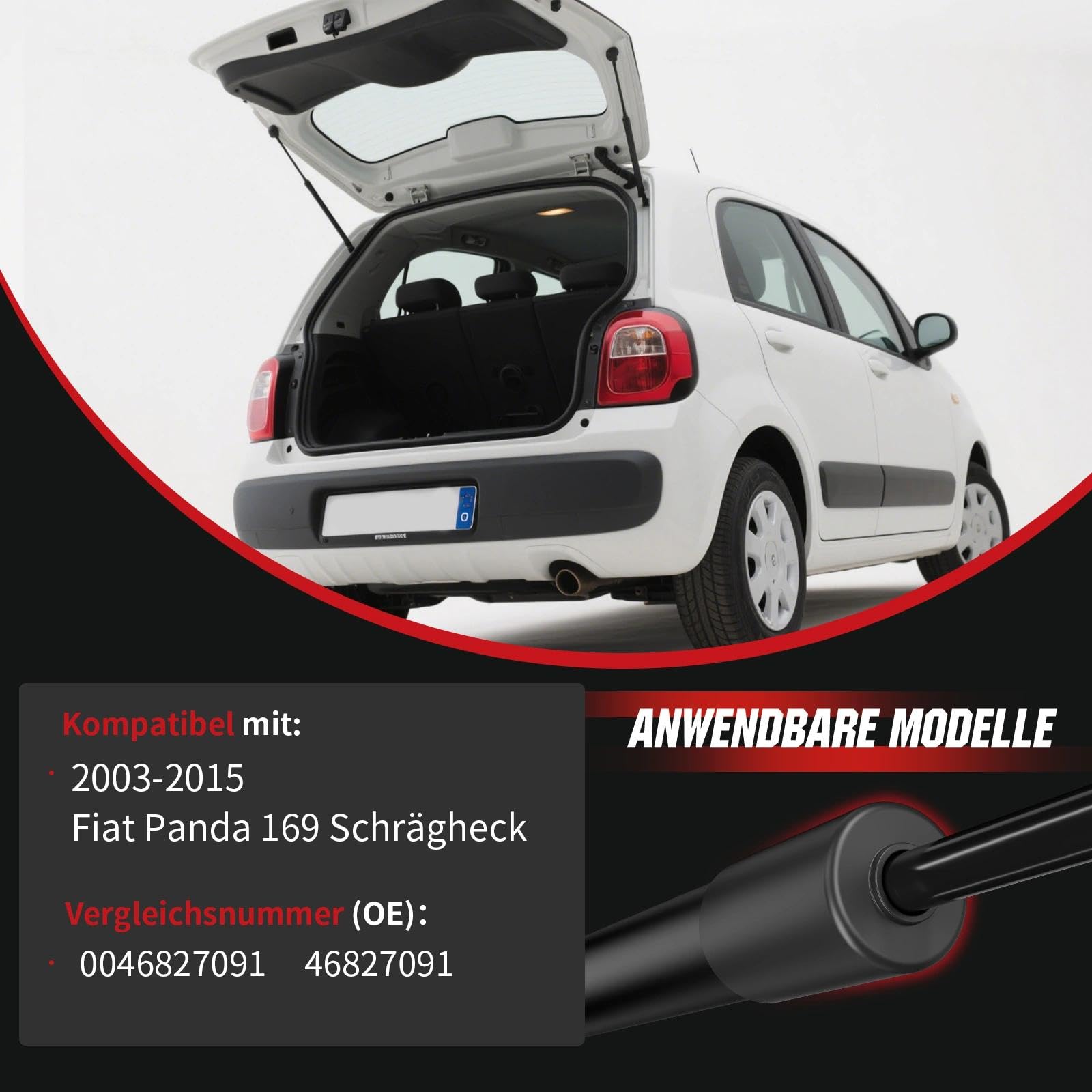 Molla a gas per portellone posteriore, compatibile con Fiat Panda 169 berlina (2003-2015), OTUAYAUTO 2 pezzi ammortizzatori per portellone posteriore, sostituisce 0046827091, 46827091