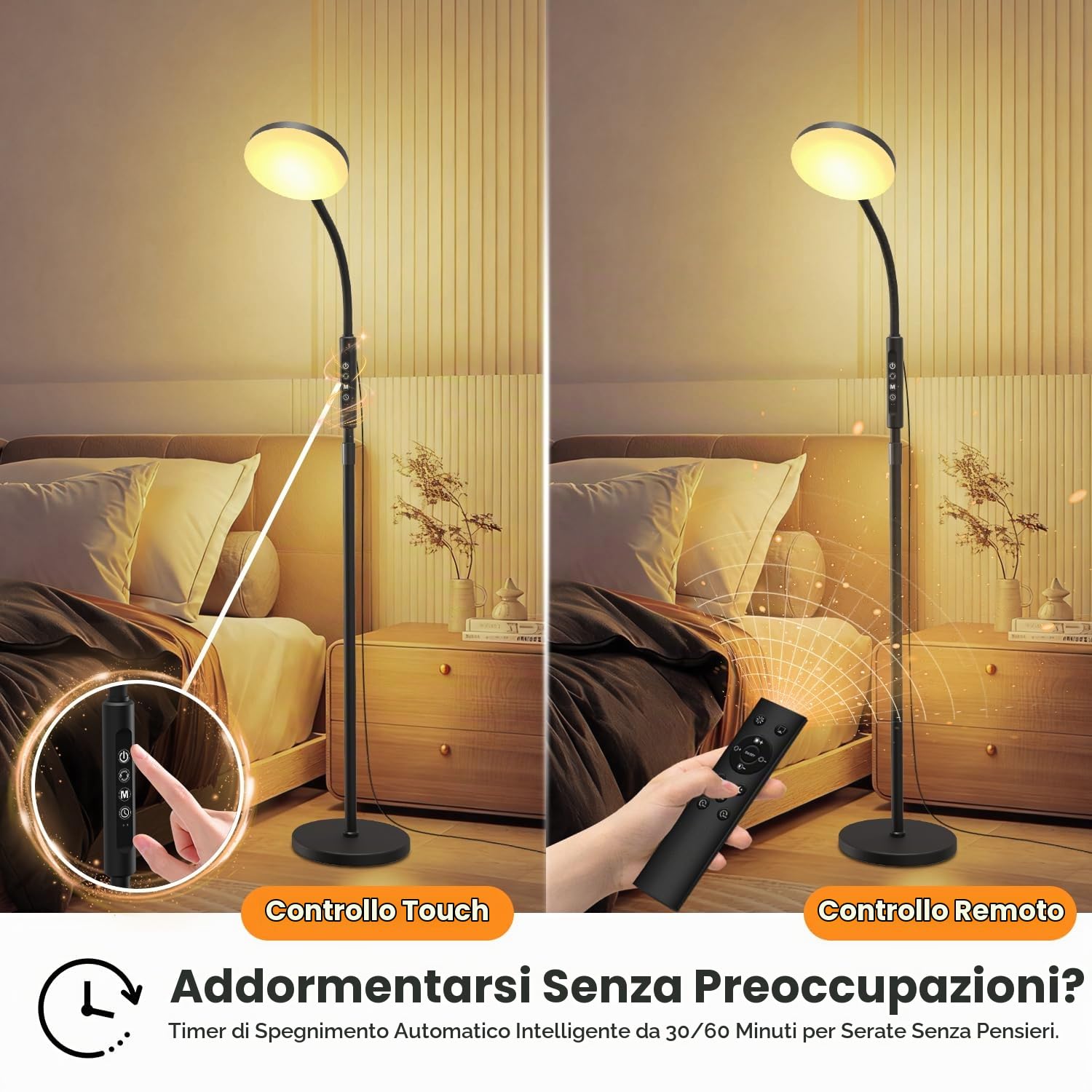 20,000 Lux Lampada da Terra - Luce LED Altezza Regolabile con 5 Colori & 10 Livelli, Timer e Base Stabile - Lampada Luce Giorno per Camera da Letto Soggiorno Ufficio