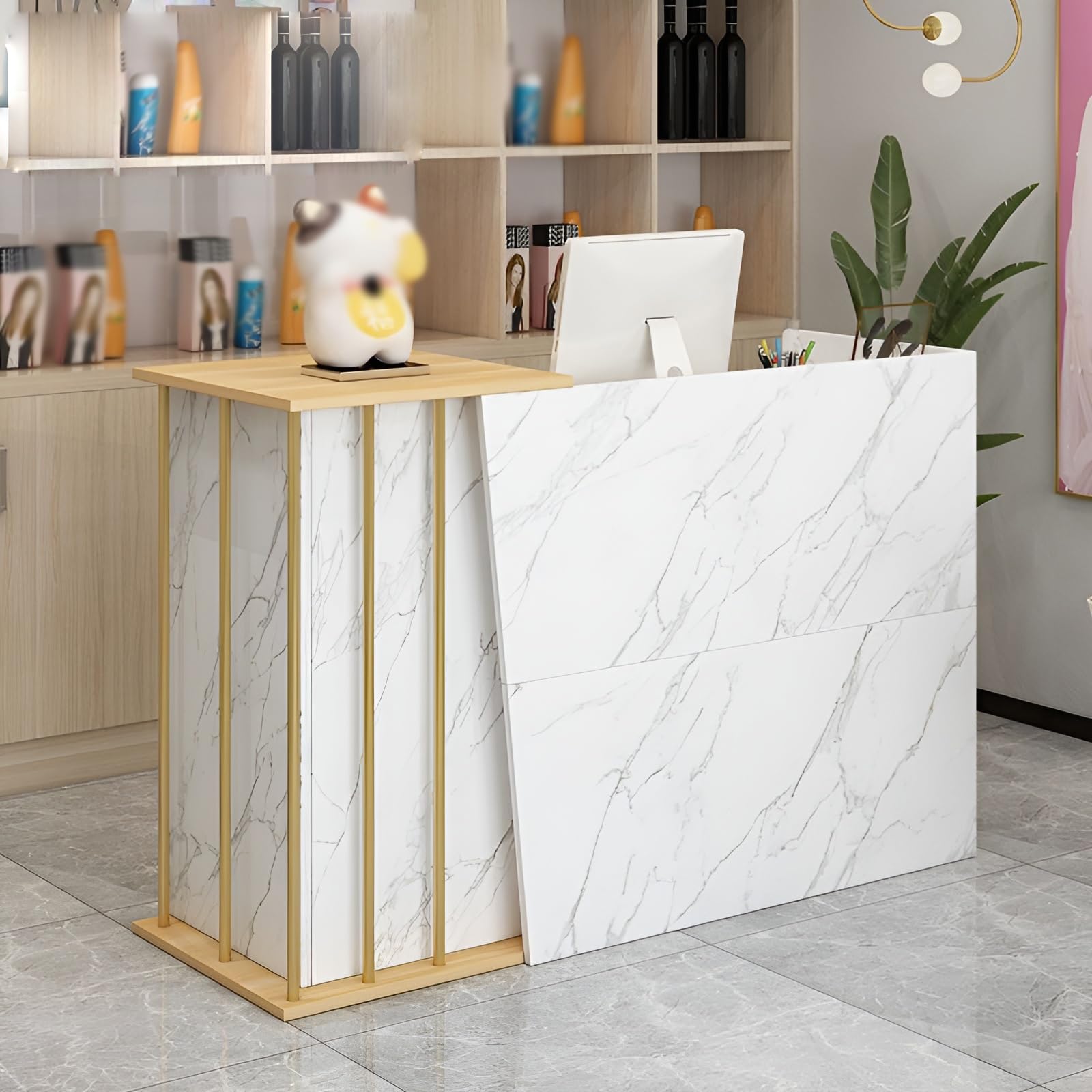 Banco Reception Supermercato moderno semplice minimarket Hotel Small Bar Beauty Salon Abbigliamento Negozio Saloni di bellezza, negozi di abbigliamento e re(Size:120x90x40cm,Colore:Stile marmo)