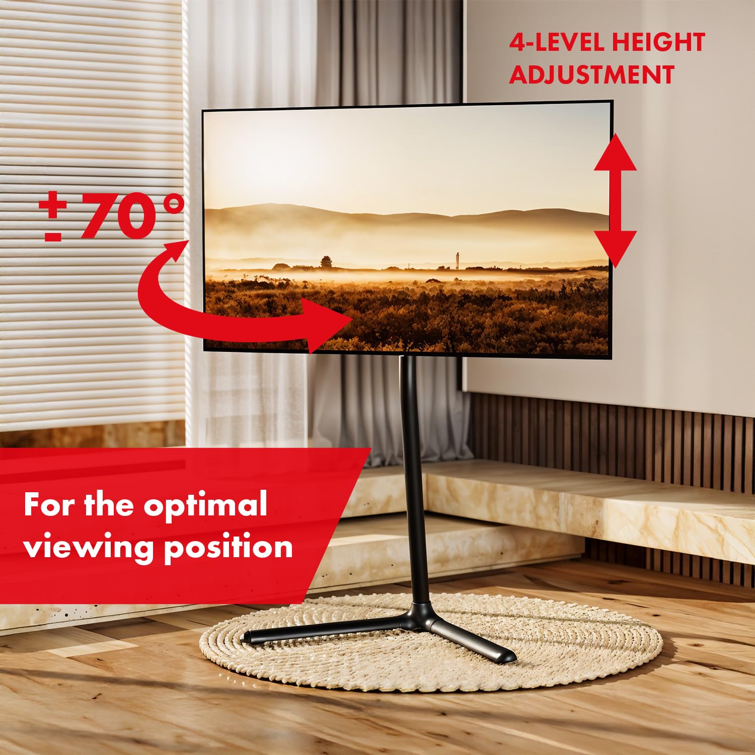 Maclean TV Bodenständer 32"-70" bis 40kg | VESA 200x200-400x400 | Schwenkbar Höhenverstellbar Kabelmanagement | TV-Halterung für Fernseher und Monitore | Stabiler Standfuß für Flexible Positionierung