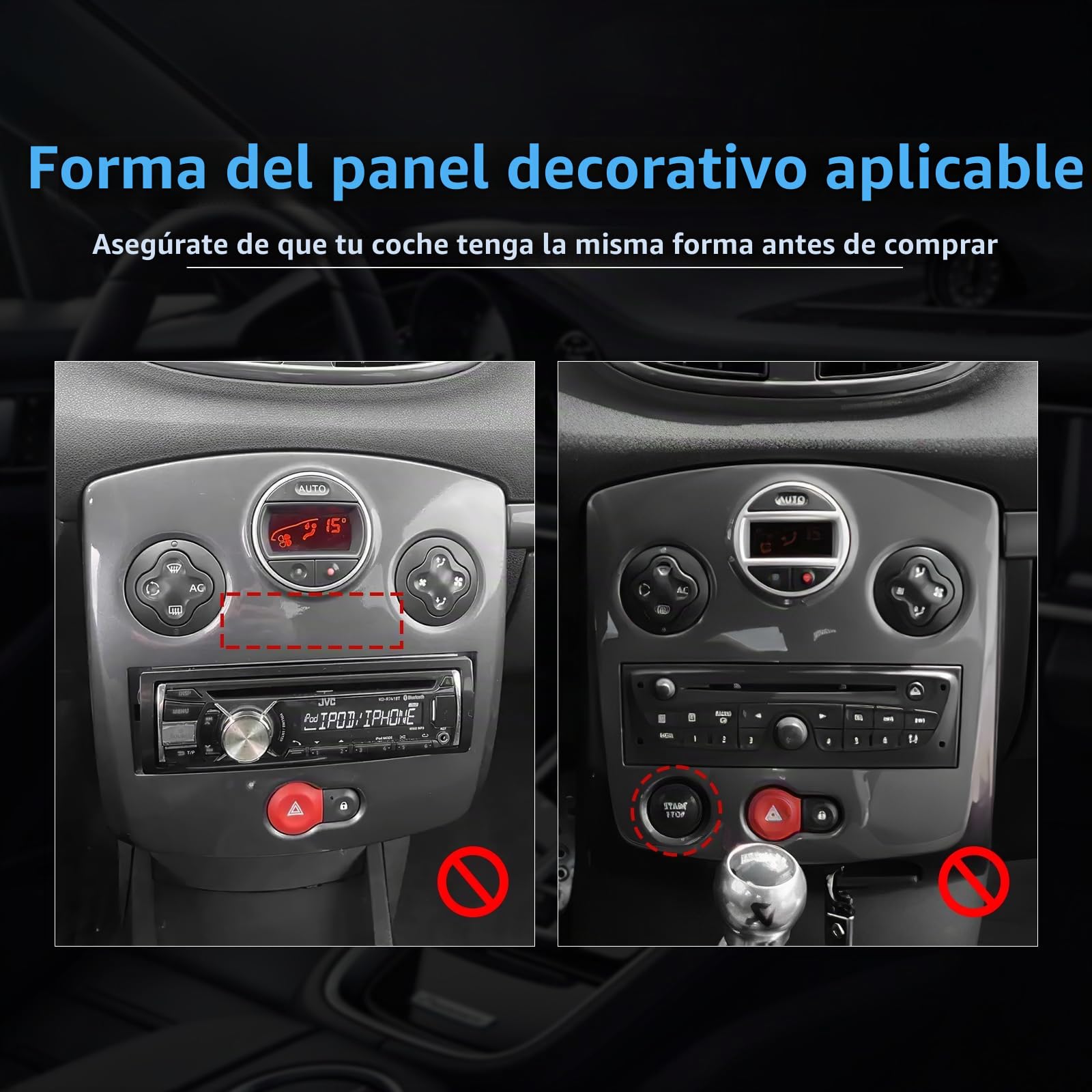 KUNGKIC Para Renault Clio 3 2006-2012 Adhesivo de fibra de carbono para CD y AC del coche, panel de climatización central, salida de aire, marco decorativo, accesorio para el interior, regalo (negro)