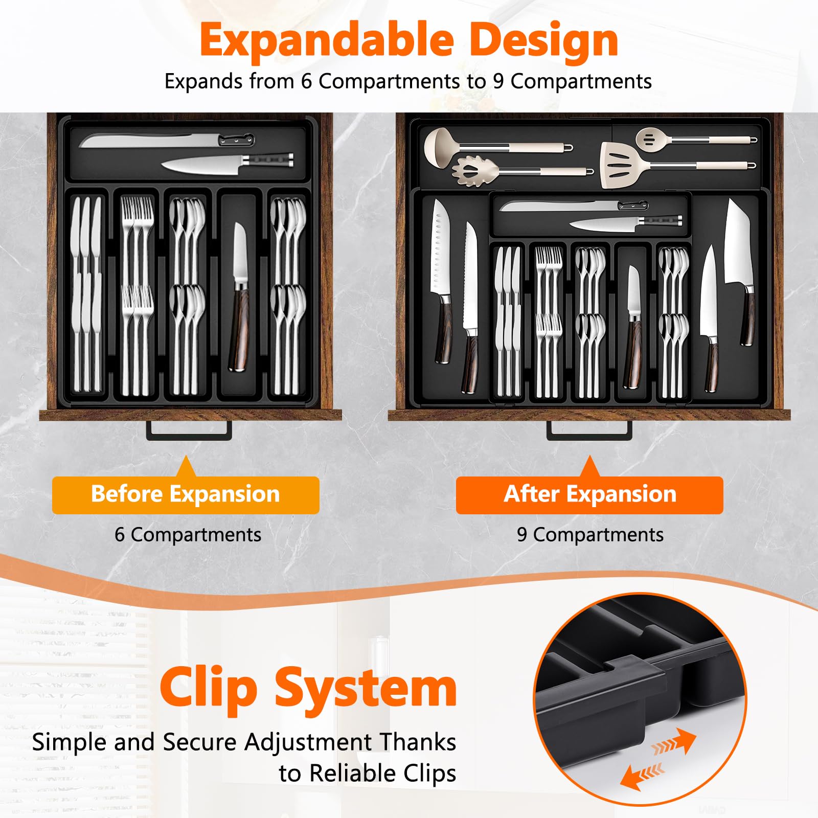Portaposate Da Cassetto, Porta Posate Cucina Espandibile, Organizer Cassetti Cucina Con 10 Scomparti, Per Riporre Le Posate Da Cucina, Per Riporre I Cassetti, Nero