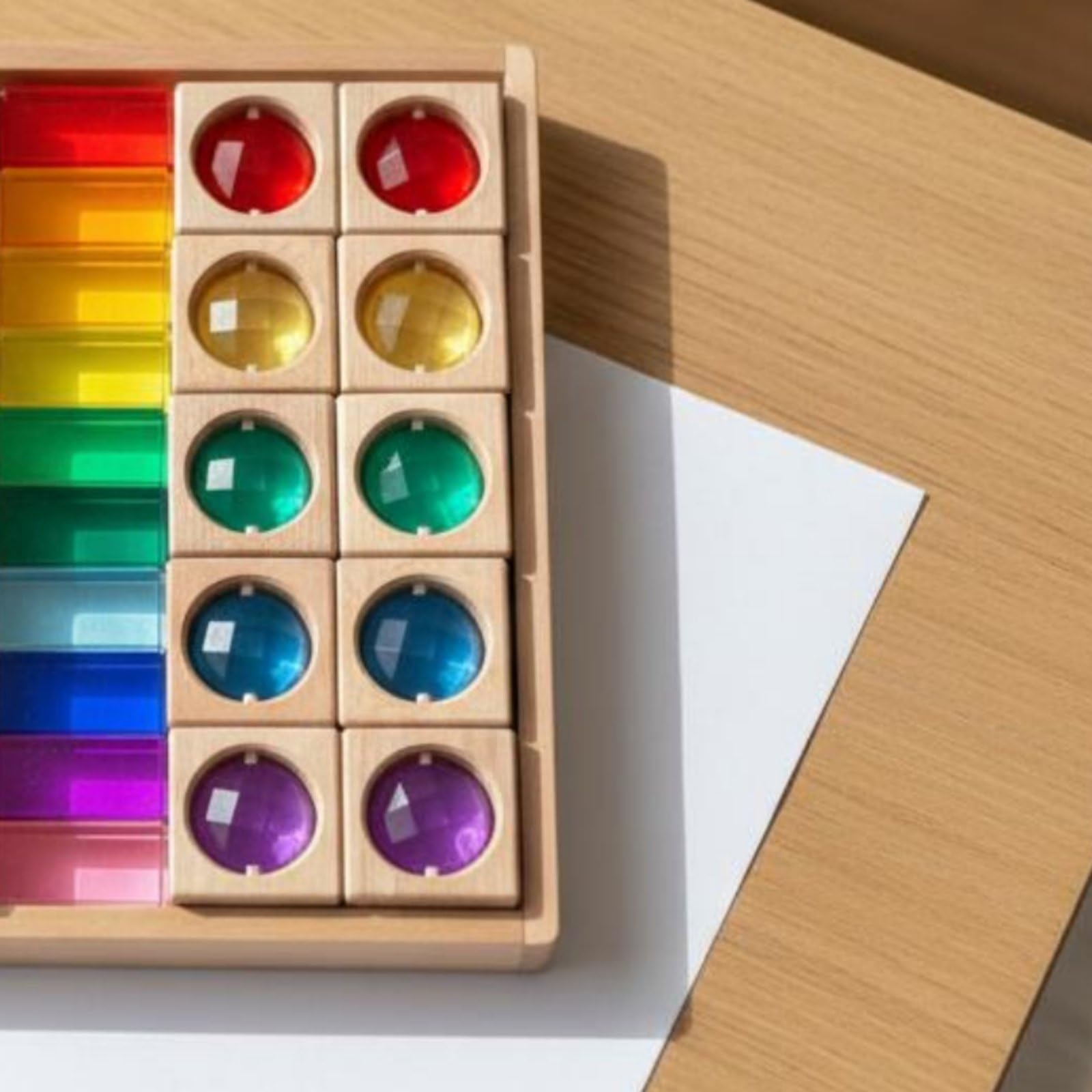 Blocchi Acrilici per Bambini Set di Gemme Cubi Educativi Blocchi Sensoriali Vassoio in Legno Gioco Manipolativo per Riconoscere Colori Forme Pattern Adatti a Scuola Casa Aula