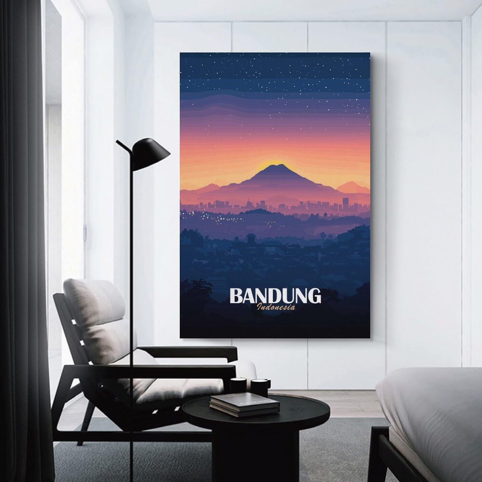Junmoney Bandung, Indonesia Landscape Illustration Room Decor Wall Art, 16x24inch(40x60cm), for Office, Study Or Home Workspace, A Smart Decor Choice for Study Walls
