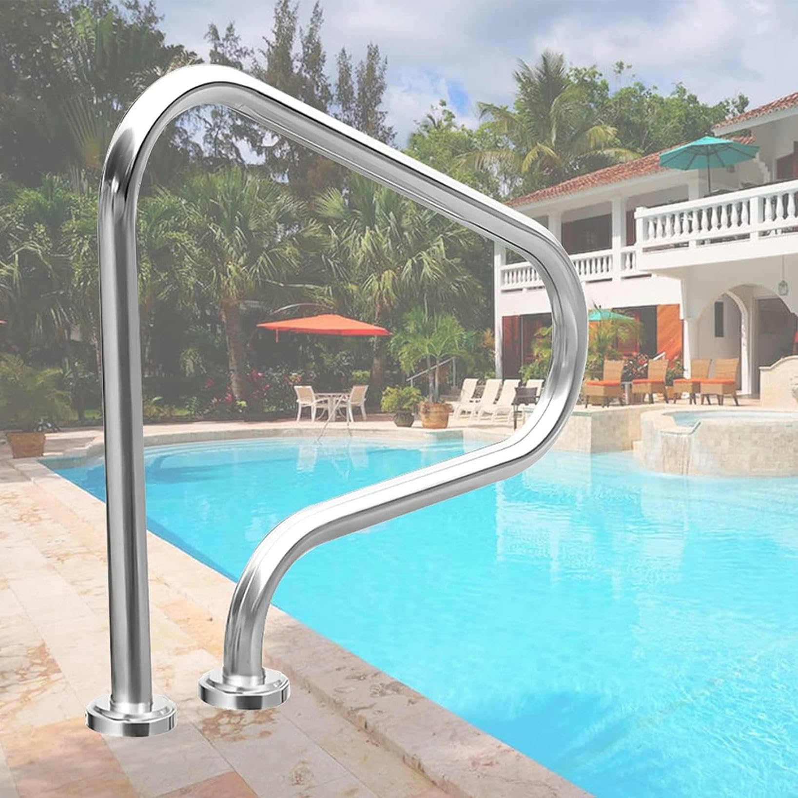 Rampe de piscine antidérapante en acier inoxydable avec vis incluses