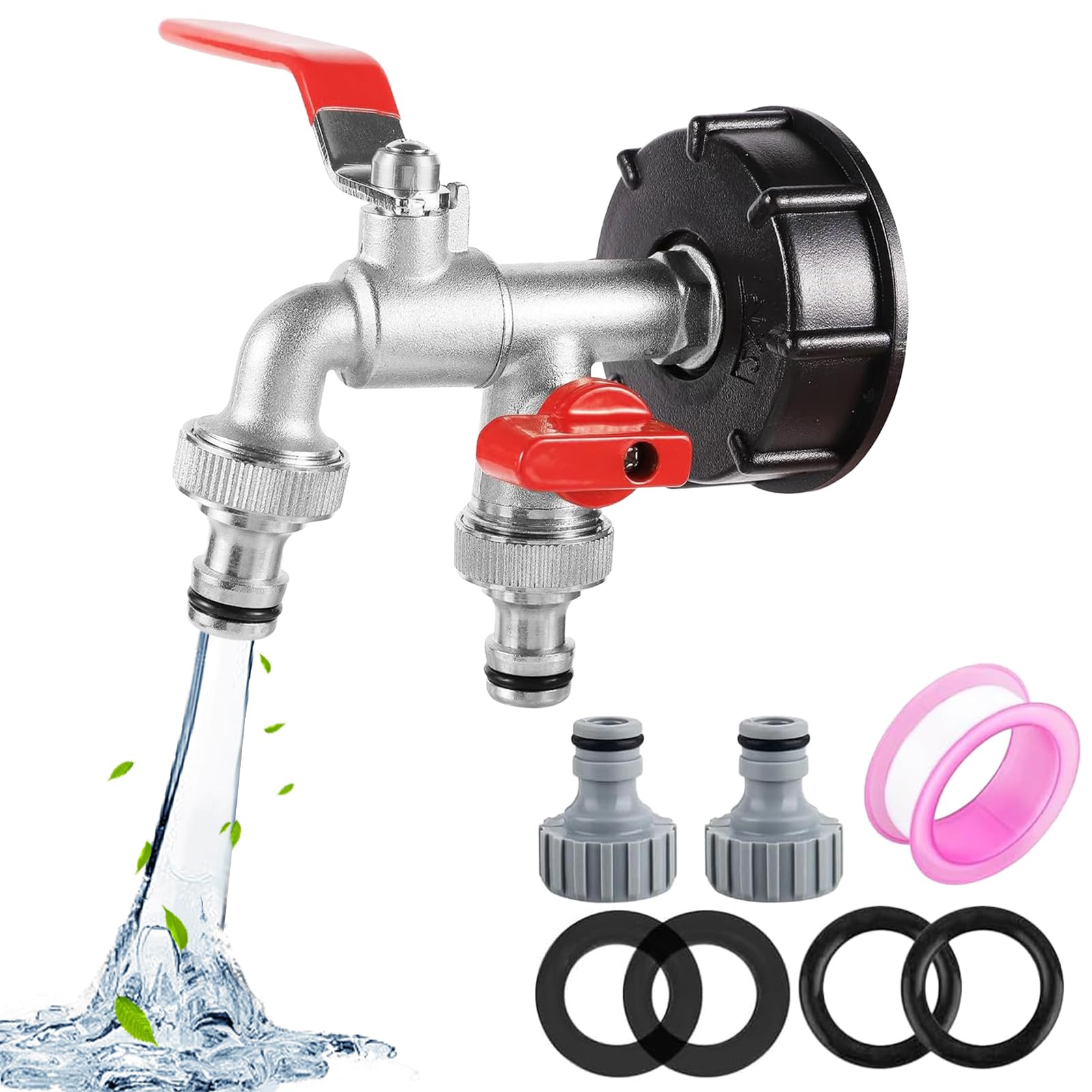 Jnomove 1/2"+3/4" Double Leakproof Brass IBC Tank Fittings IBC Tank Adapter IBC Tank Valve for S60x6 Water Storage Tank Tap Tank Garden Hose Connector Replace Valve Fitting Parts