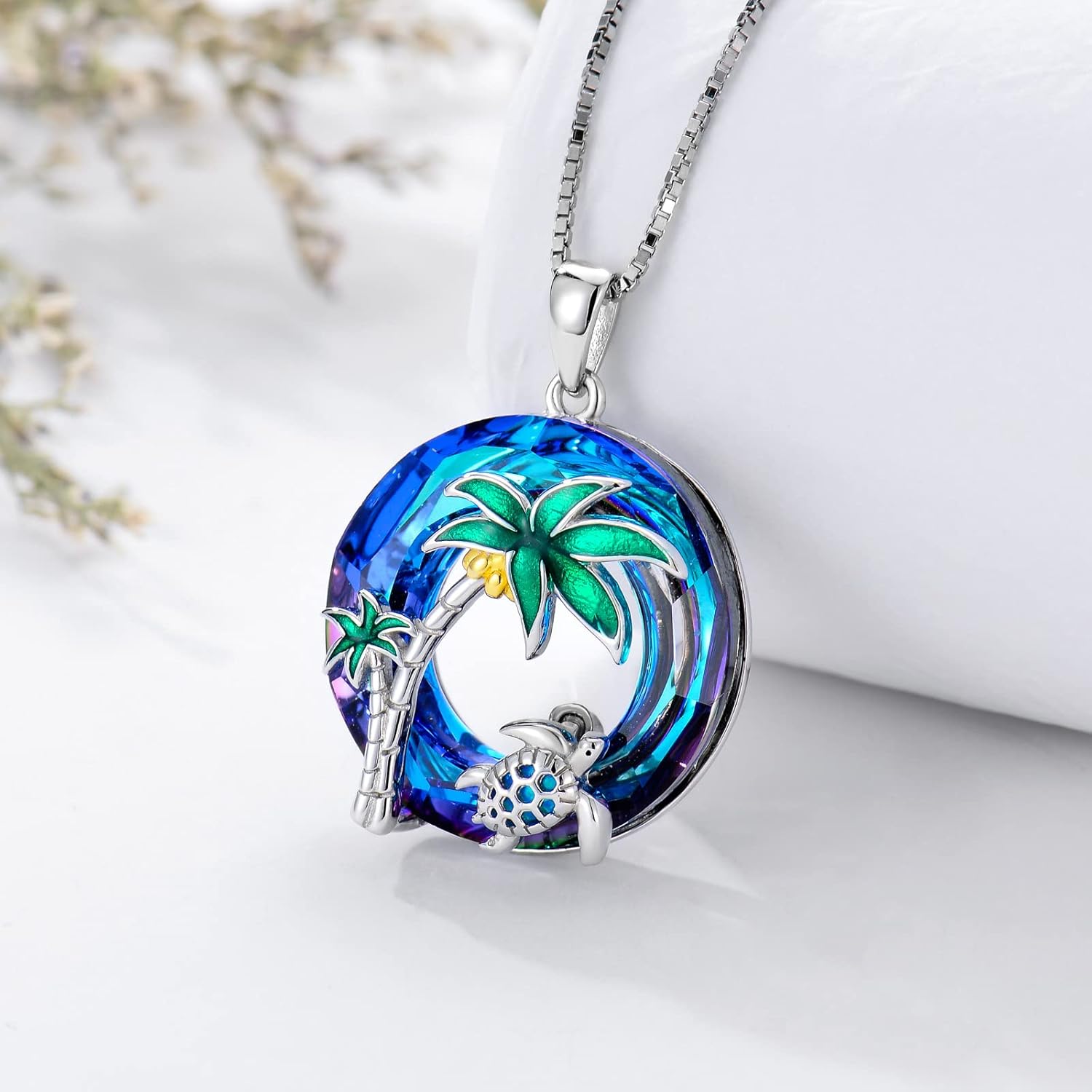 TOUPOP Sea Turtle Gifts Sterling Silver Tropical Palm Tree Ocean Pendant Crystal Sea Turtles Jewelry Holiday Summer Gifts for Women Her - Image 3