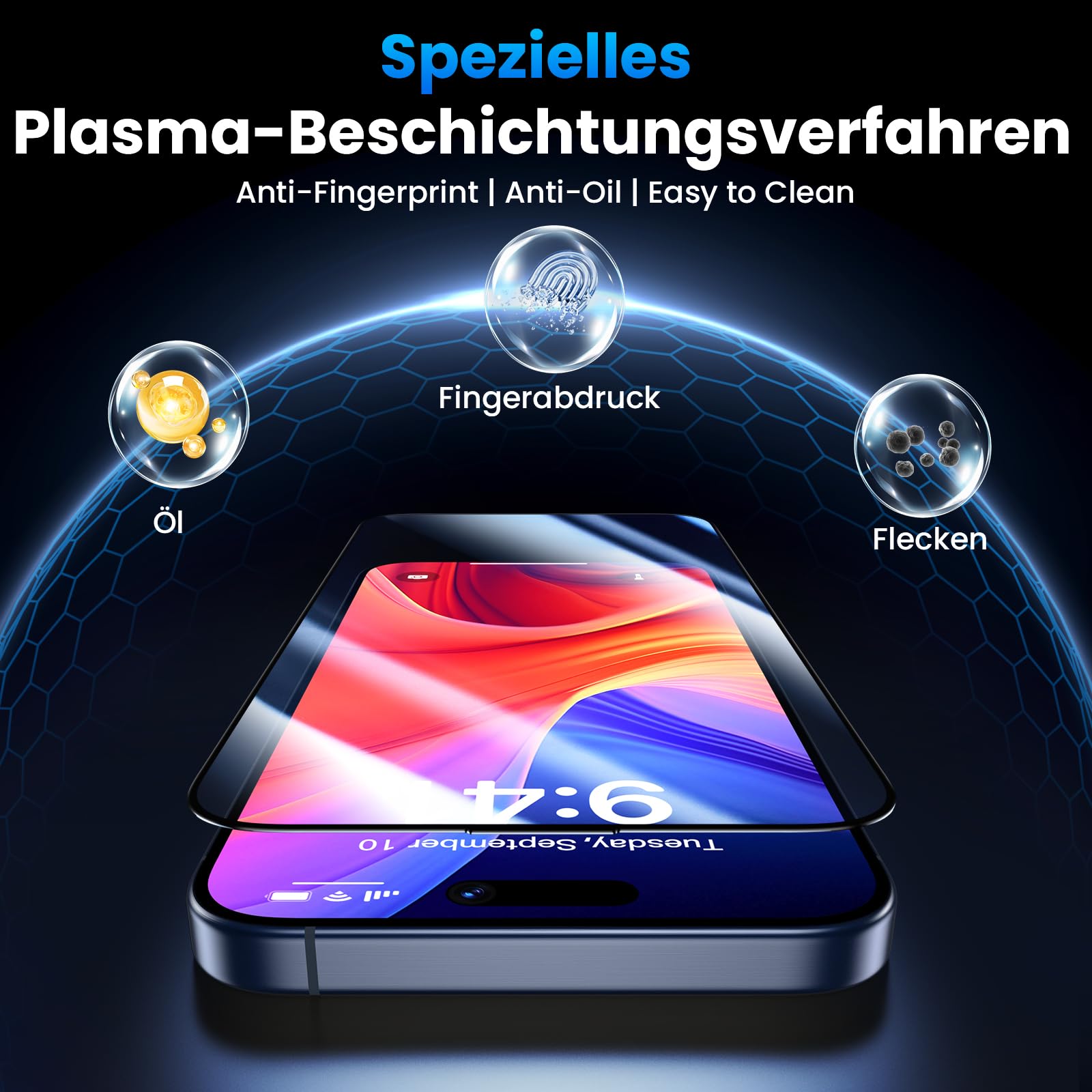 Uyiton für iPhone 15 Pro für Panzerglas, 2 Stück 9H Härte Panzer Schutz Glas Folie,Vollständige Abdeckung Folie Displayschutz Anti-Kratz Schutzglas für iPhone 15 Pro Schutzfolie