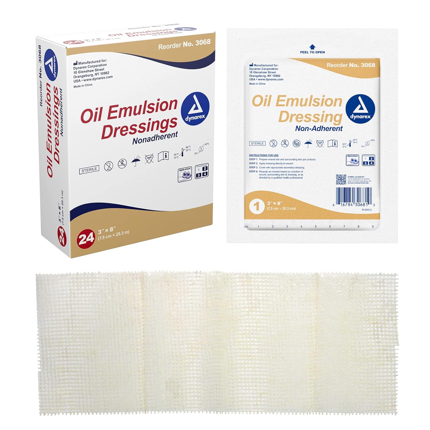 Dynarex Oil Emulsion Dressings, Wound Care, Absorbent, 3” x
