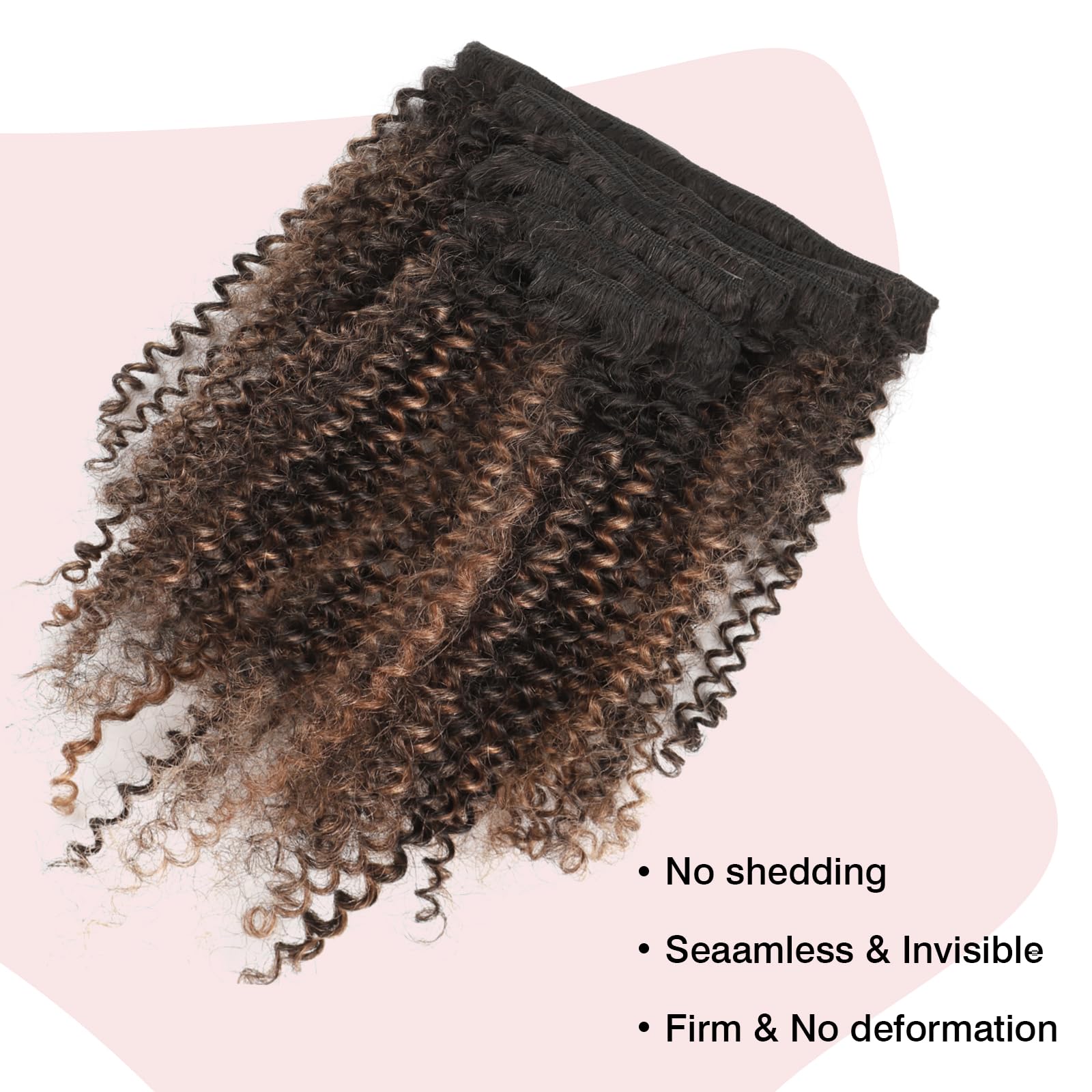 Sixstarhair Kinky Curly Extensions aus menschlichem Haar Clip-In Haarextensions Doppelter Weft 7 Teile 120g Mit Schwarz verwurzelt Ausblendend zu Naturschwarz mit Medium Auburn #30 7 Teile