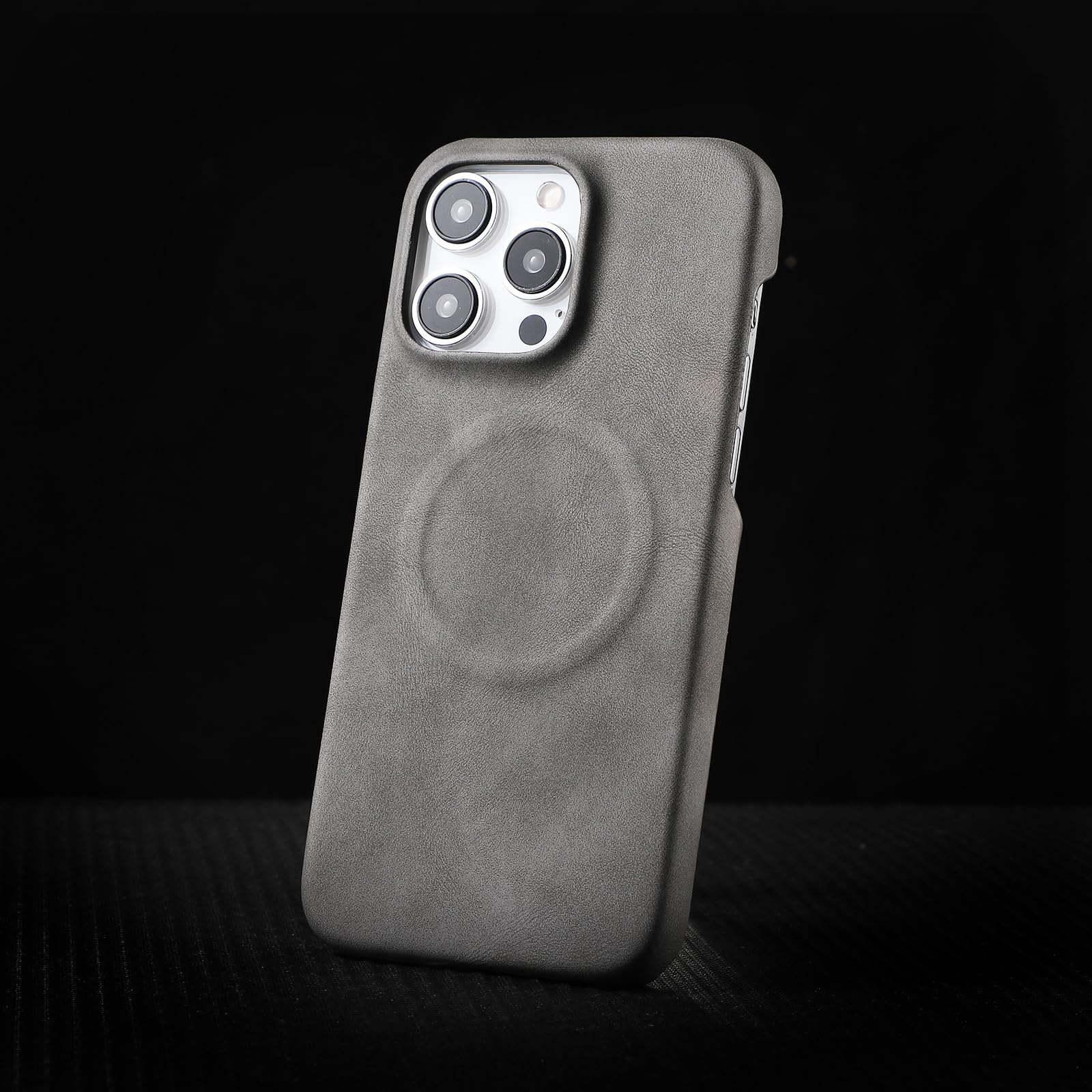 Étui magnétique iPhone 13 Pro Max cuir rétro gris mat de luxe - 8