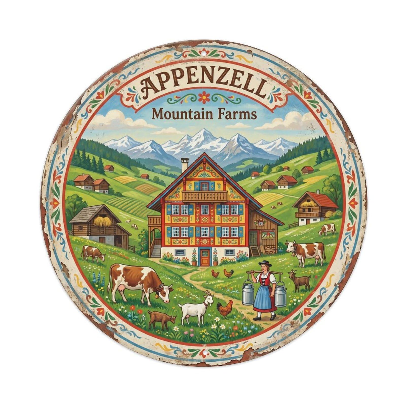 Vintage Travel Appenzell Mountain Countryside Metal Tin Sign