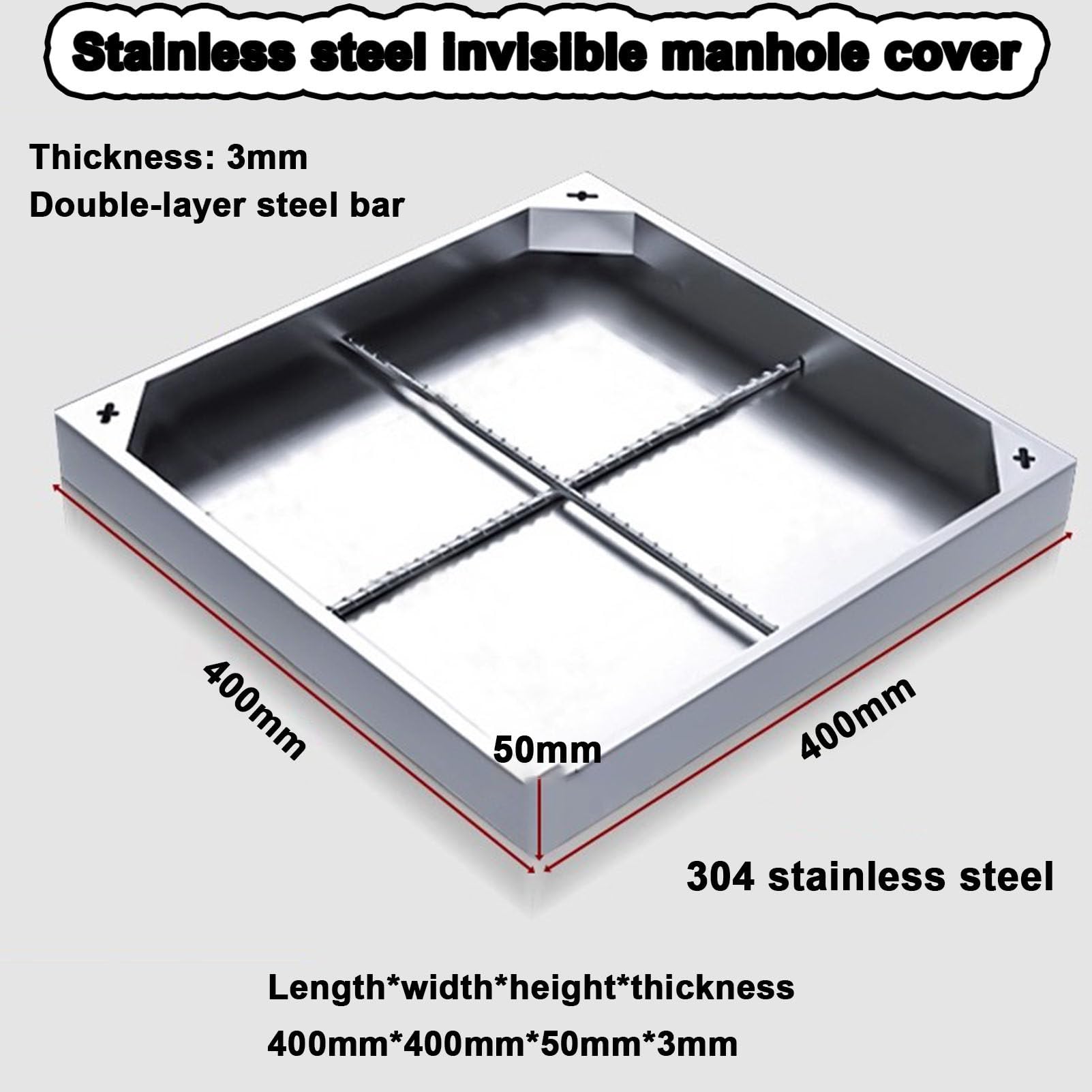 Coperchio e Telaio per pozzetto a Incasso, Resistenti, per vialetti, patii e marciapiedi. Pannello di Accesso Quadrato.