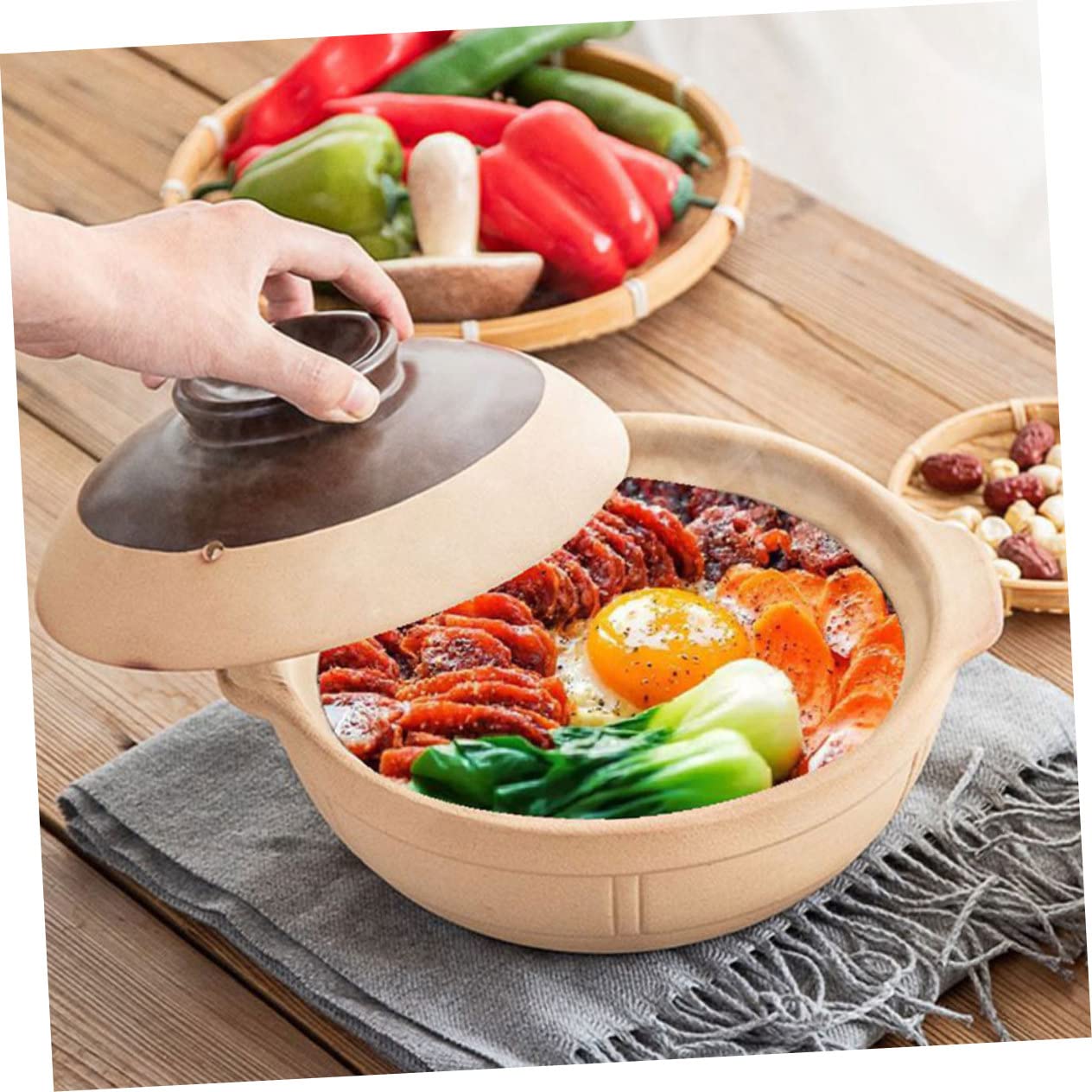 DOITOOL Olla de Estofado de Cerámica 750 Ml Resistente al Calor para Sopa de Pollo Cocina Casera Conservación Uniforme de Calor