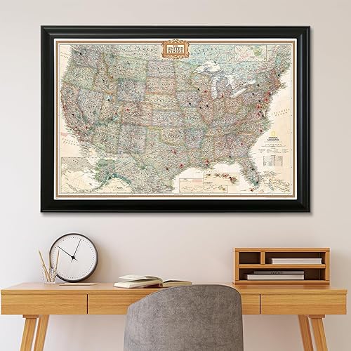 Miniatura 8 de Mapa de estados unidos con alfileres, ejecutivo, con marco de 24x36 pulgadas., Negro, 24 x 36 pulgadas