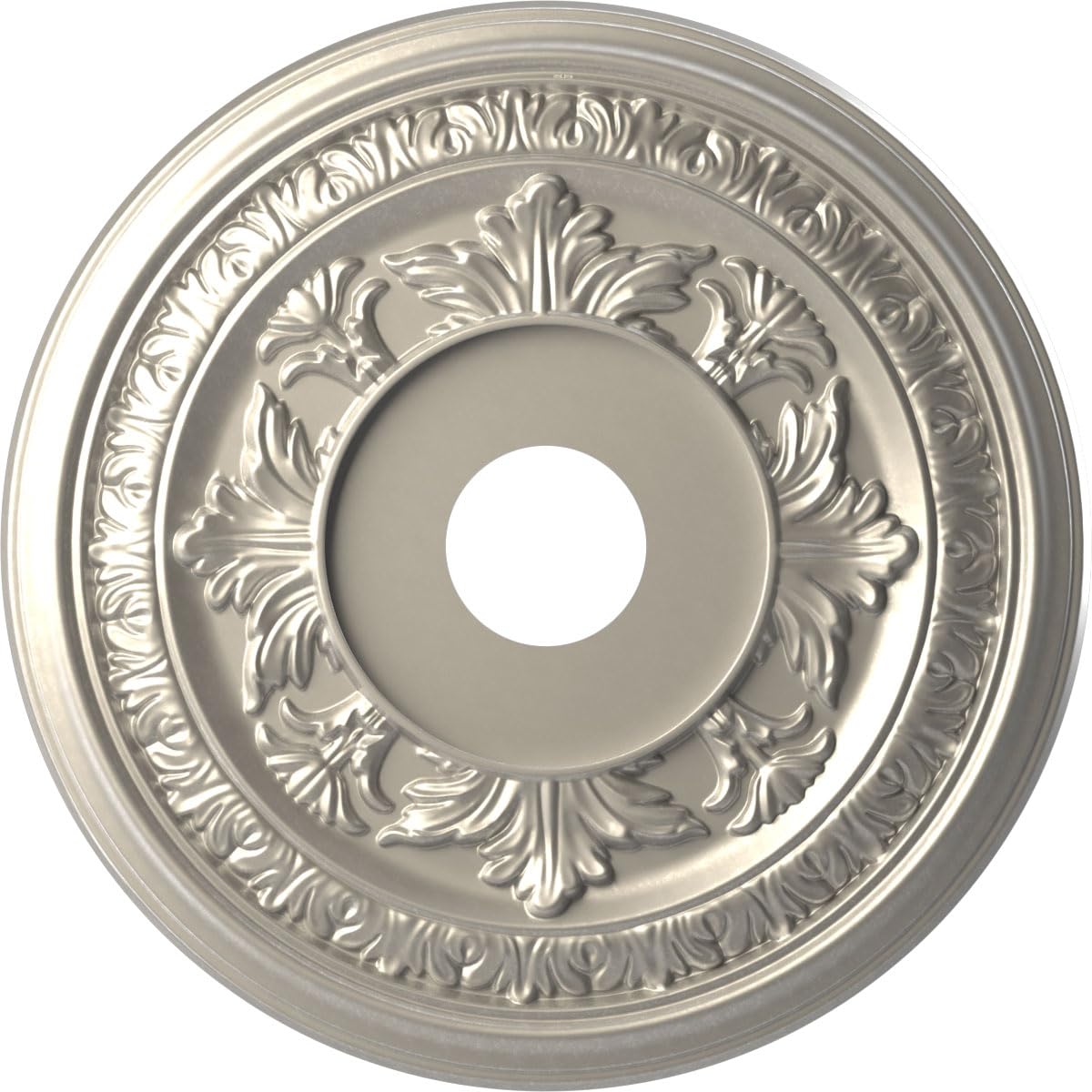 Ekena Millwork CMP19BABAL Baltimore Thermoformed PVC Ceiling Medallion (Fits Canopies up to 7 3/4"), 19"OD x 3 1/2"ID x 1"P, Bright Coat Aluminum