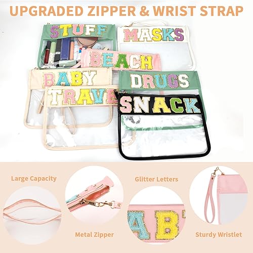 Miniatura 3 de Iqimott Bolsa transparente con letras, bolsa de maquillaje para viajes, playa, aperitivos, para mujeres y niñas, rosado-infantil