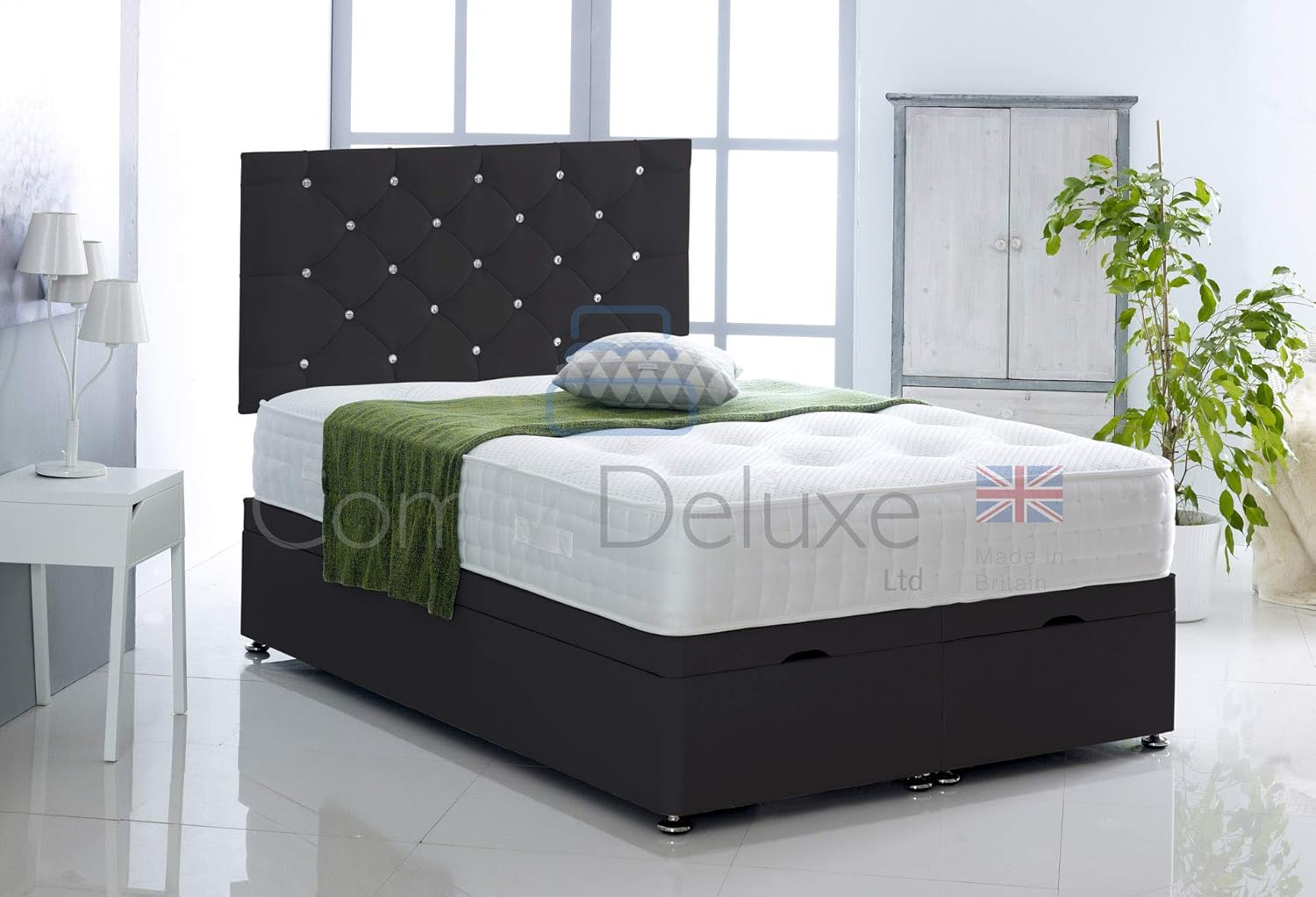 Buy Faux Leather Ottoman Divan Bed Foot Lift Open With Chesterfield
