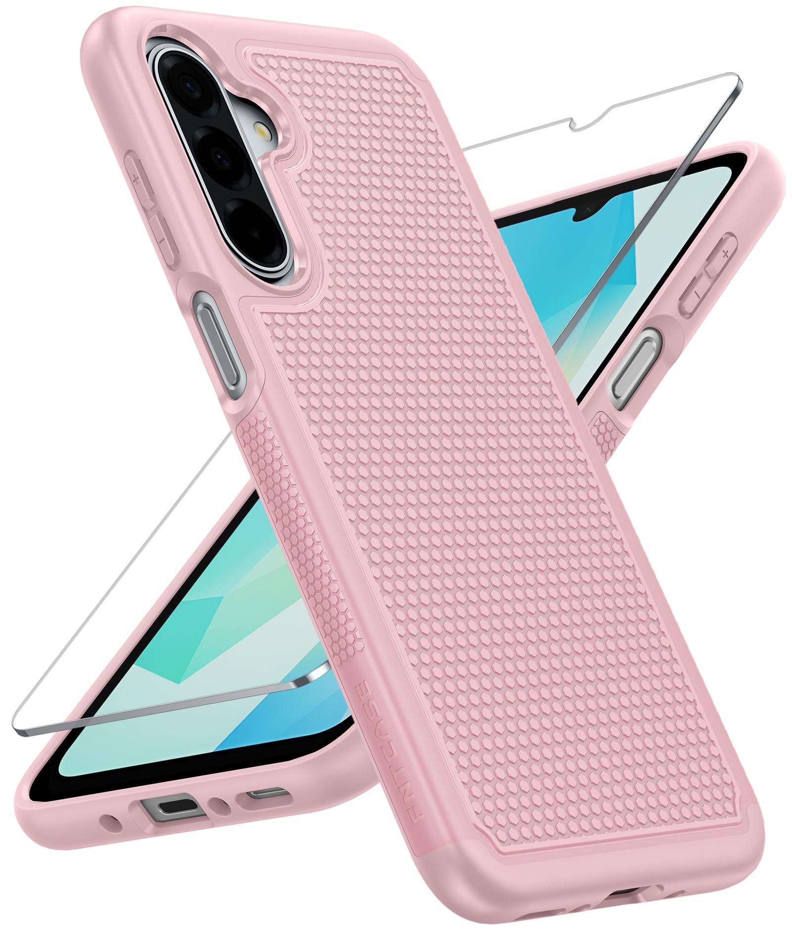 FNTCASE for Galaxy A17/A16 5G Phone Case: Dual Layer Samsung A17 5G Cover | Non Slip Matte Textured Protective Cases With Screen Protector, Military Grade Shockproof Drop Protection, Daily Use, Pink