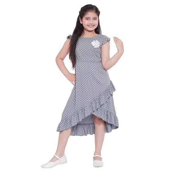 StyloBug Girls Floral Printed Round Neck Short Sleeves Ankle Length Casual Wear Dress for 2 to 14 Years