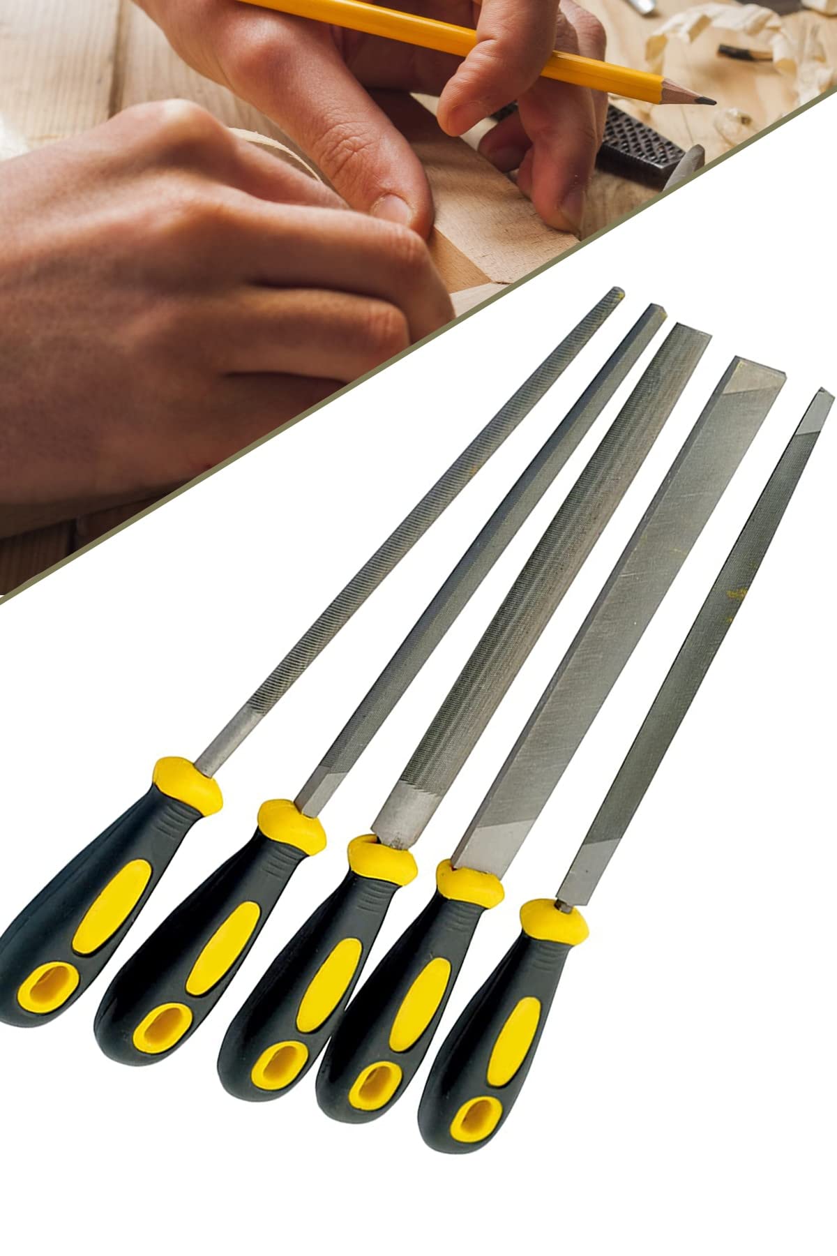 Meşem-1290 Büyük Boy Eğeleme Seti 32cm 5'li Eğe Seti Hava Çeliği, Metal, Ağaç 1410