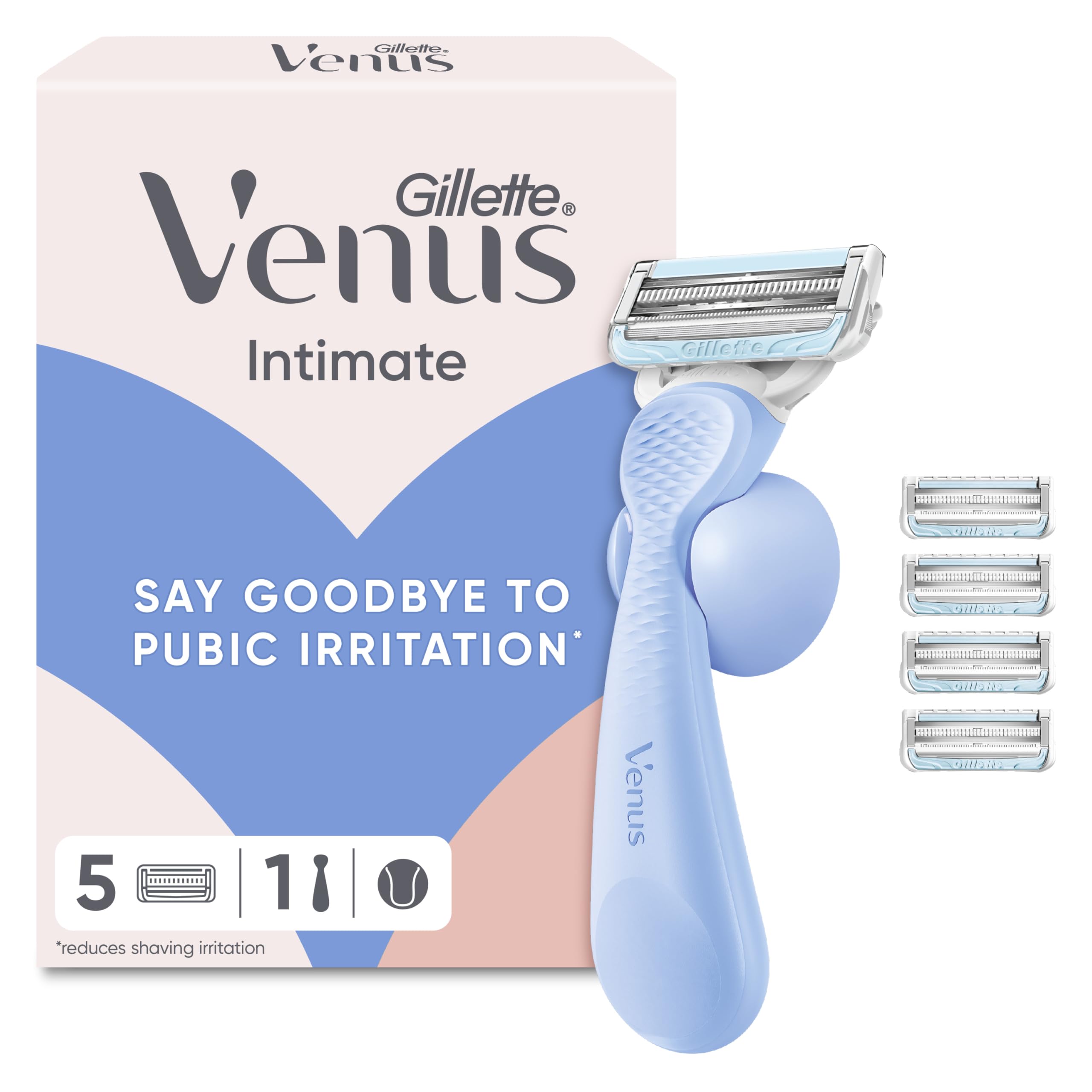 Gillette Venus Women's Razor for Pubic Hair & Skin Protection, 1 Handle - 5 Blade Refills, Ergonomic Handle, Sensitive Skin Protection
