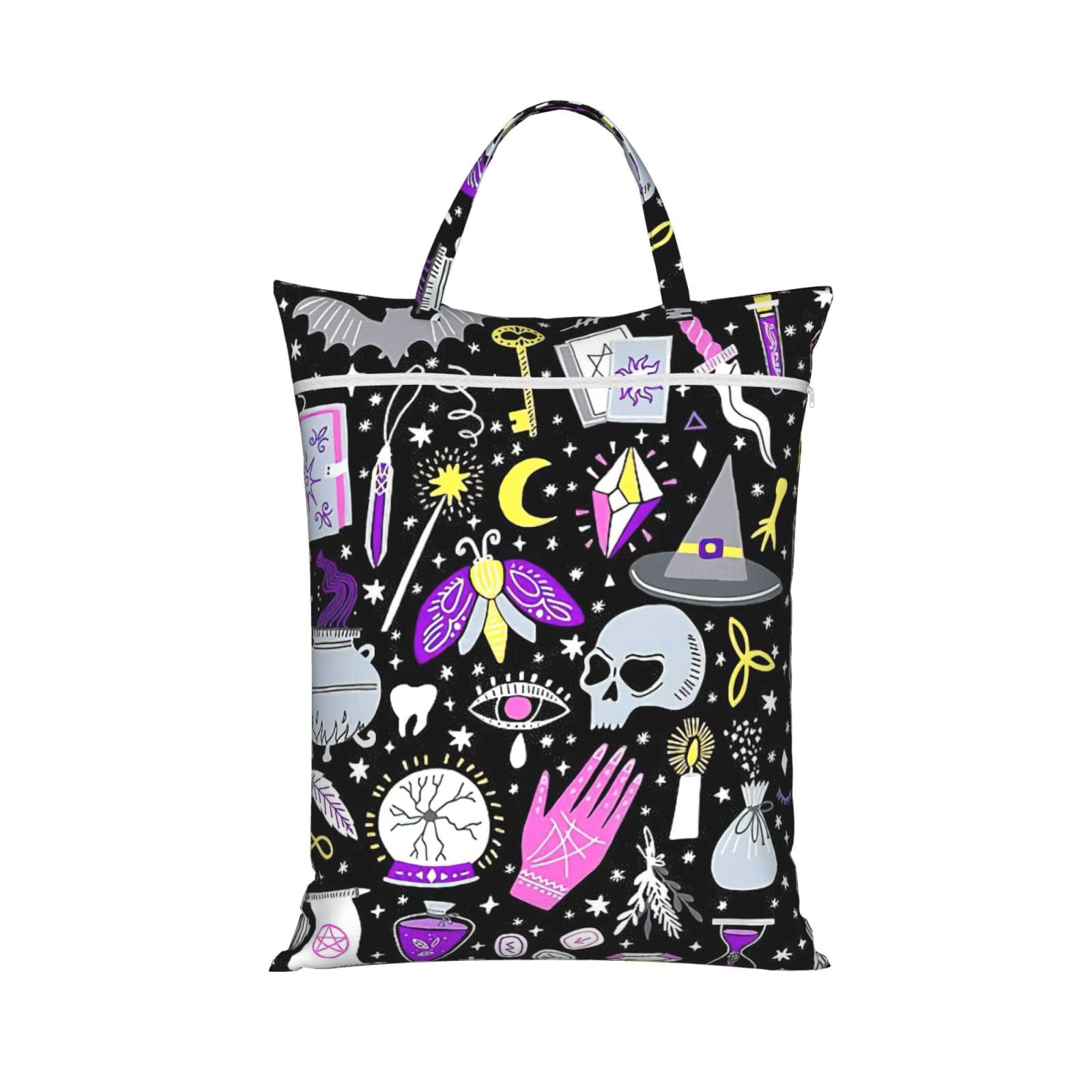 Pphgut 1 Pc Magic Witch Witchcraft Bohemian Drawing Print Travel Laundry Bag Portable Dirt Clothes Bags Daily Hiking Camping Vacation